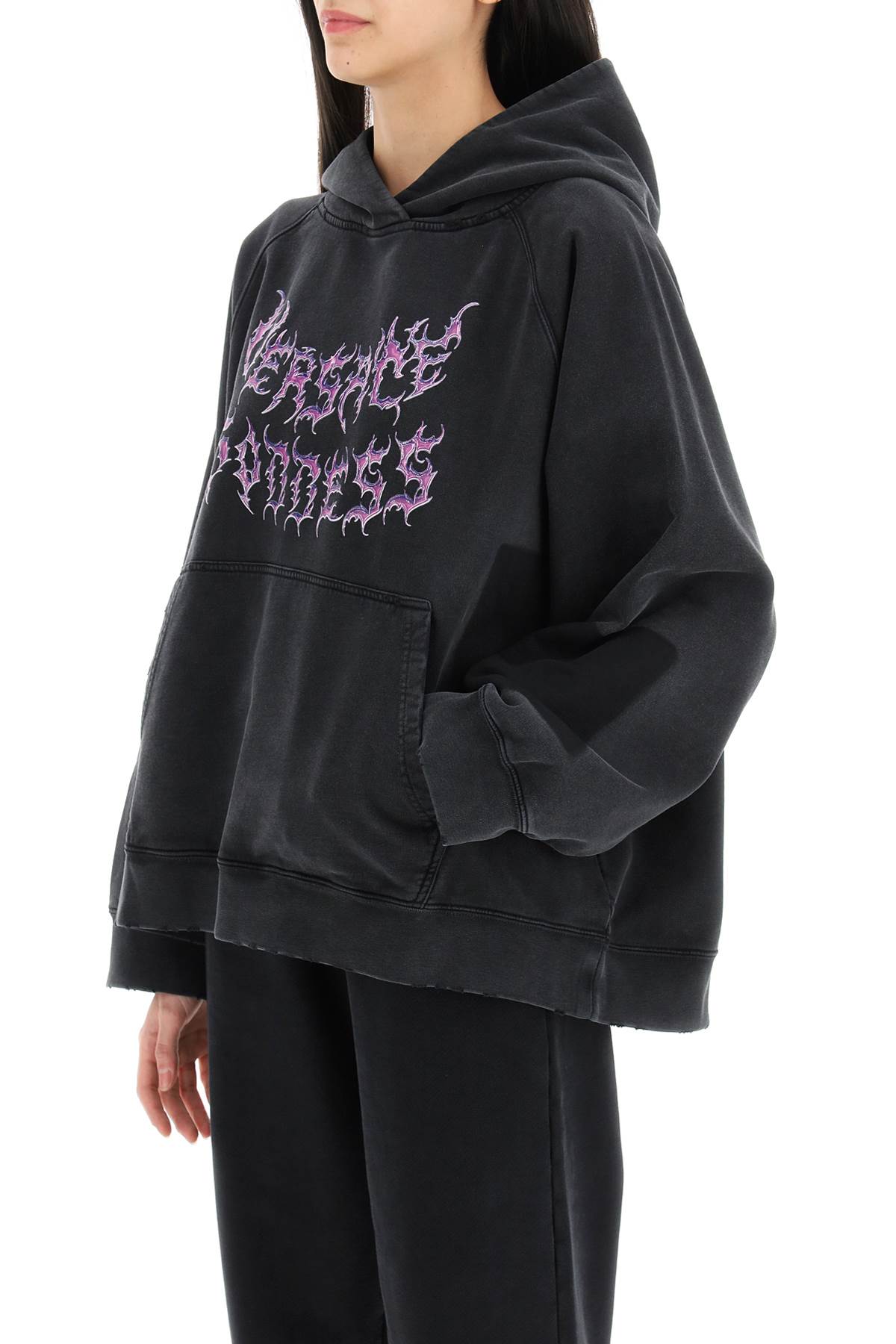 Versace Logo-print Cotton Hoodie In Black (black)