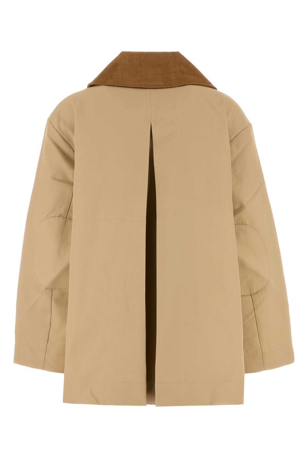 Ganni Camel Twill Midi Jacket In Metallic