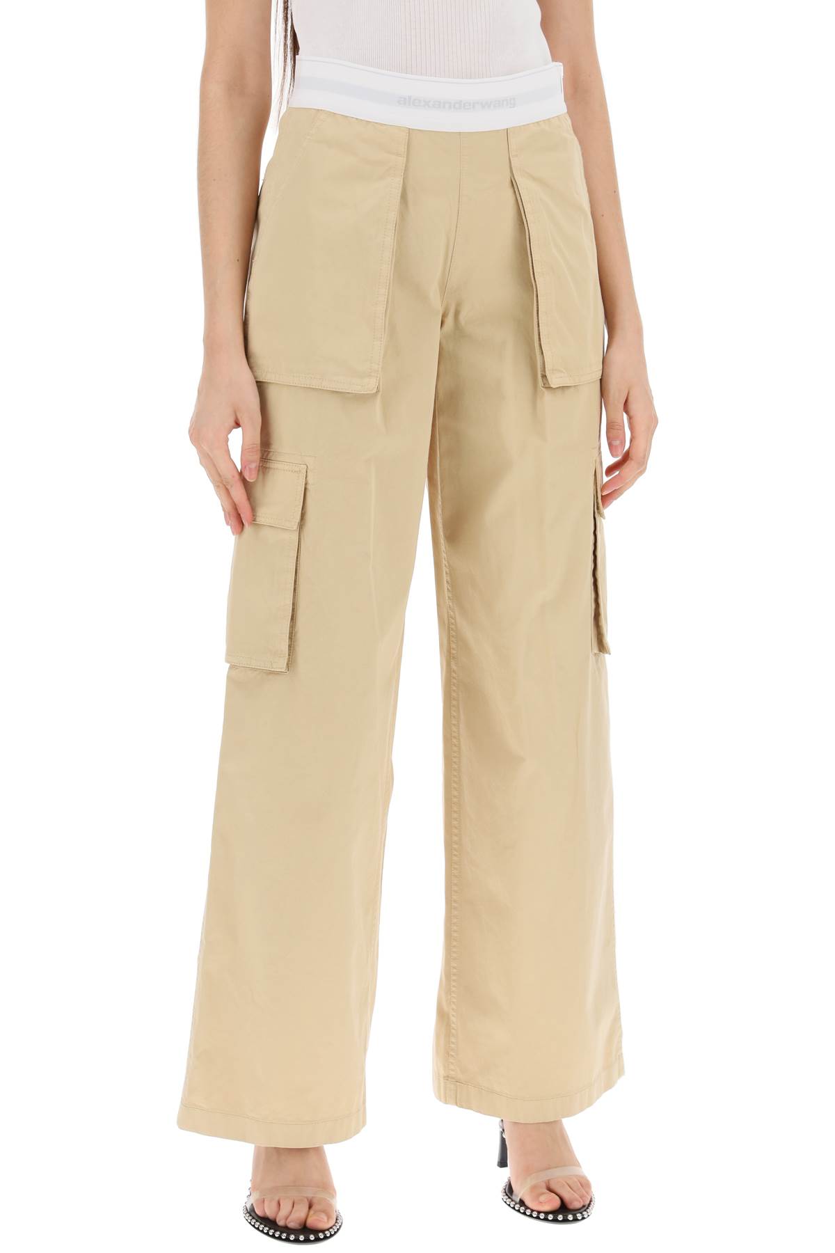 Shop Alexander Wang Rave Cargo Pants With Elastic Waistband In Feather (beige)