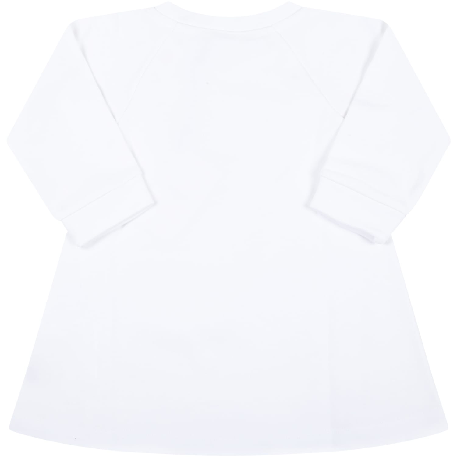Shop Balmain White Dress For Baby Girl With Gold Logo