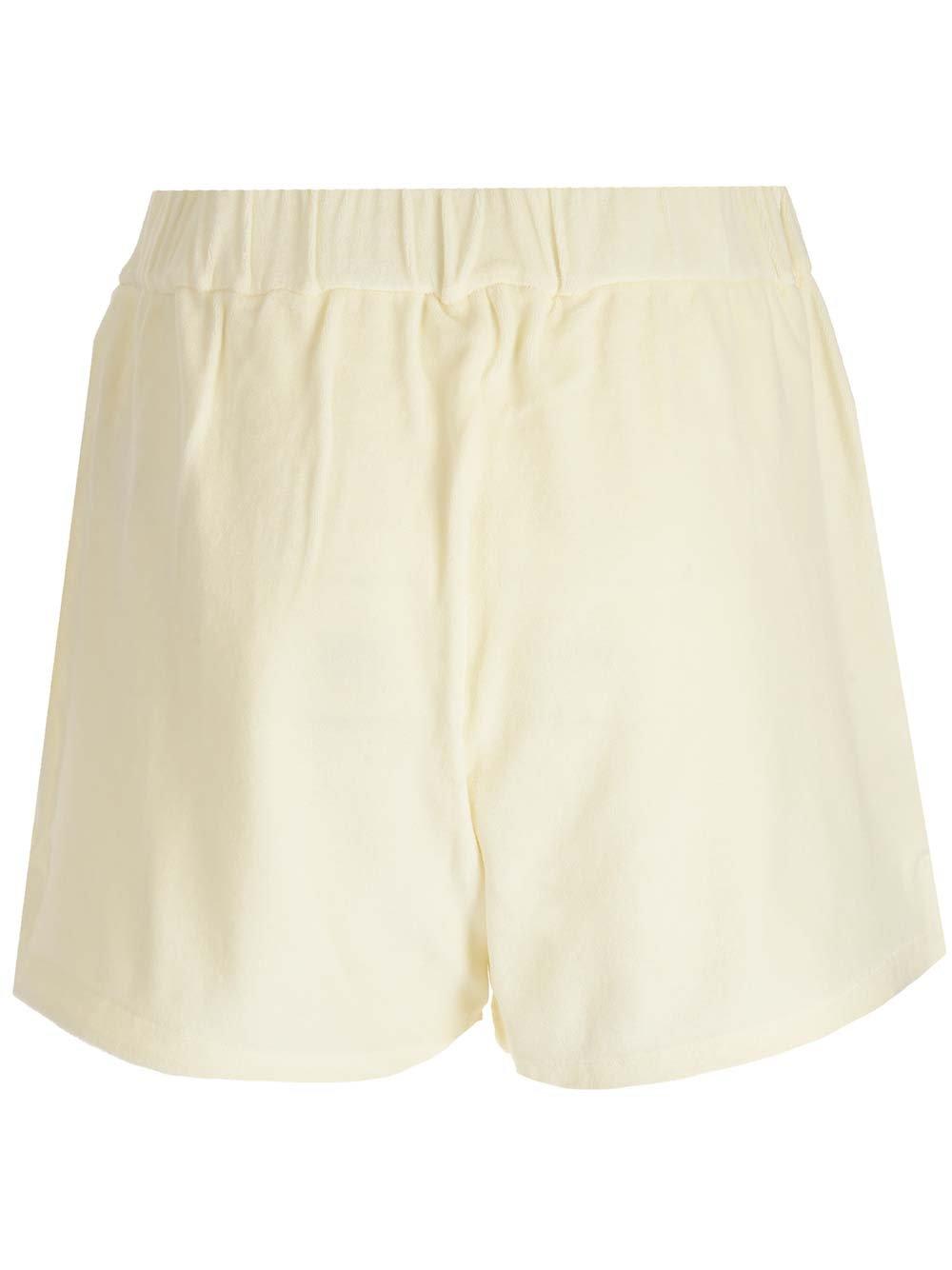 Shop Moncler Logo Patch High Waist Shorts In Bianco