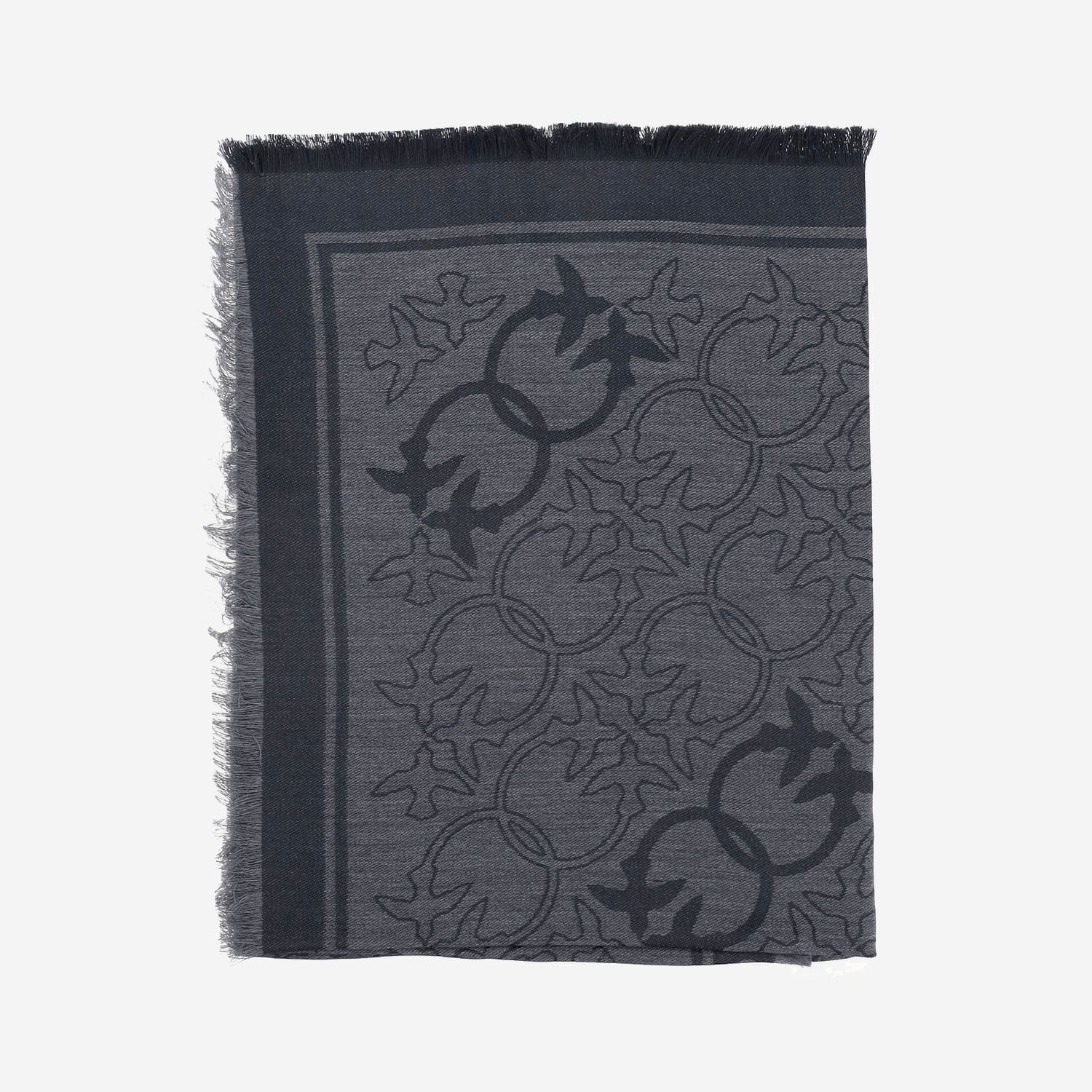 Pinko Viscose Blend Scarf With Love Birds Motif In Gray