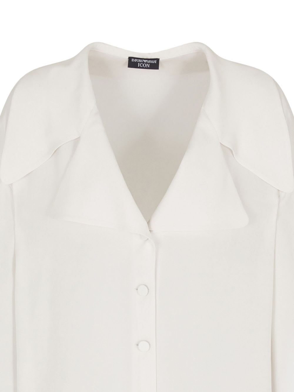 Emporio Armani Silk Shirt With Long Sleeves And Wide Collar In White