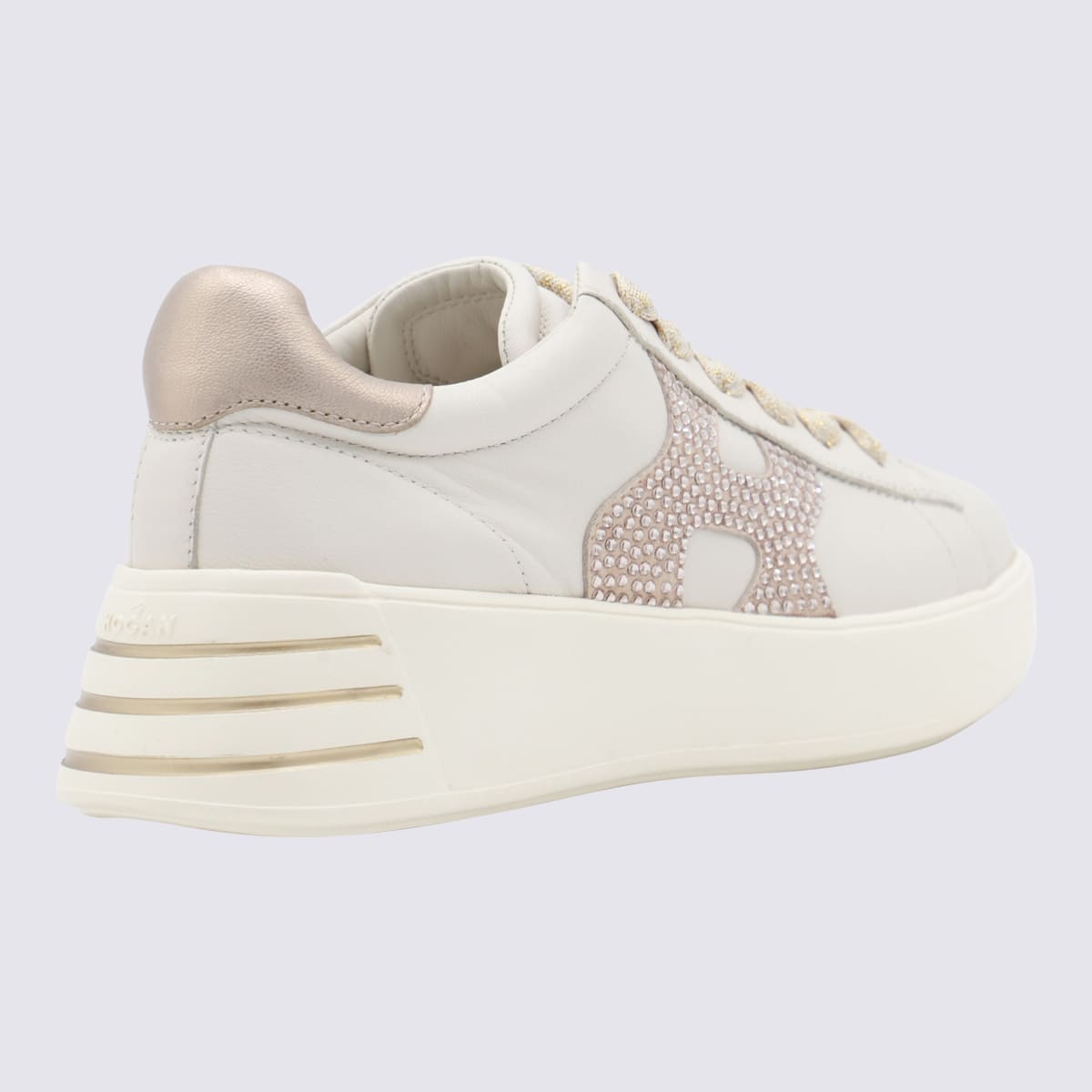 Shop Hogan White Leather Sneakers In Beige