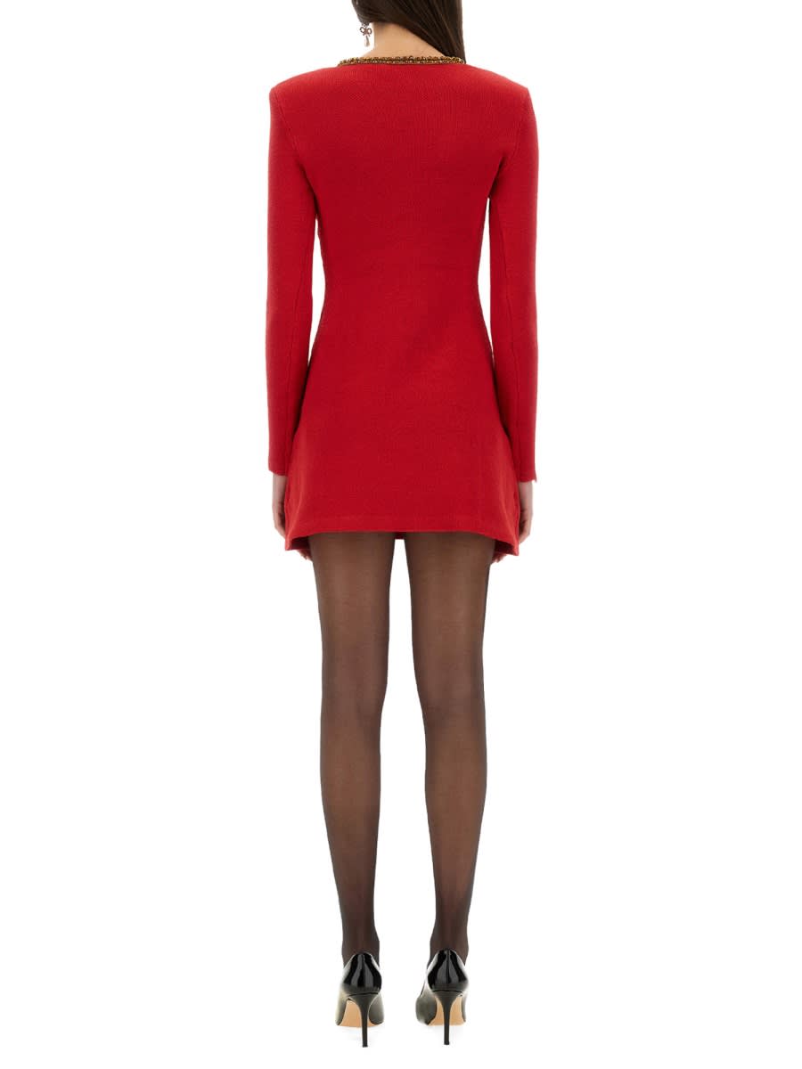 Self-portrait Textured-knit Mini Dress In Red