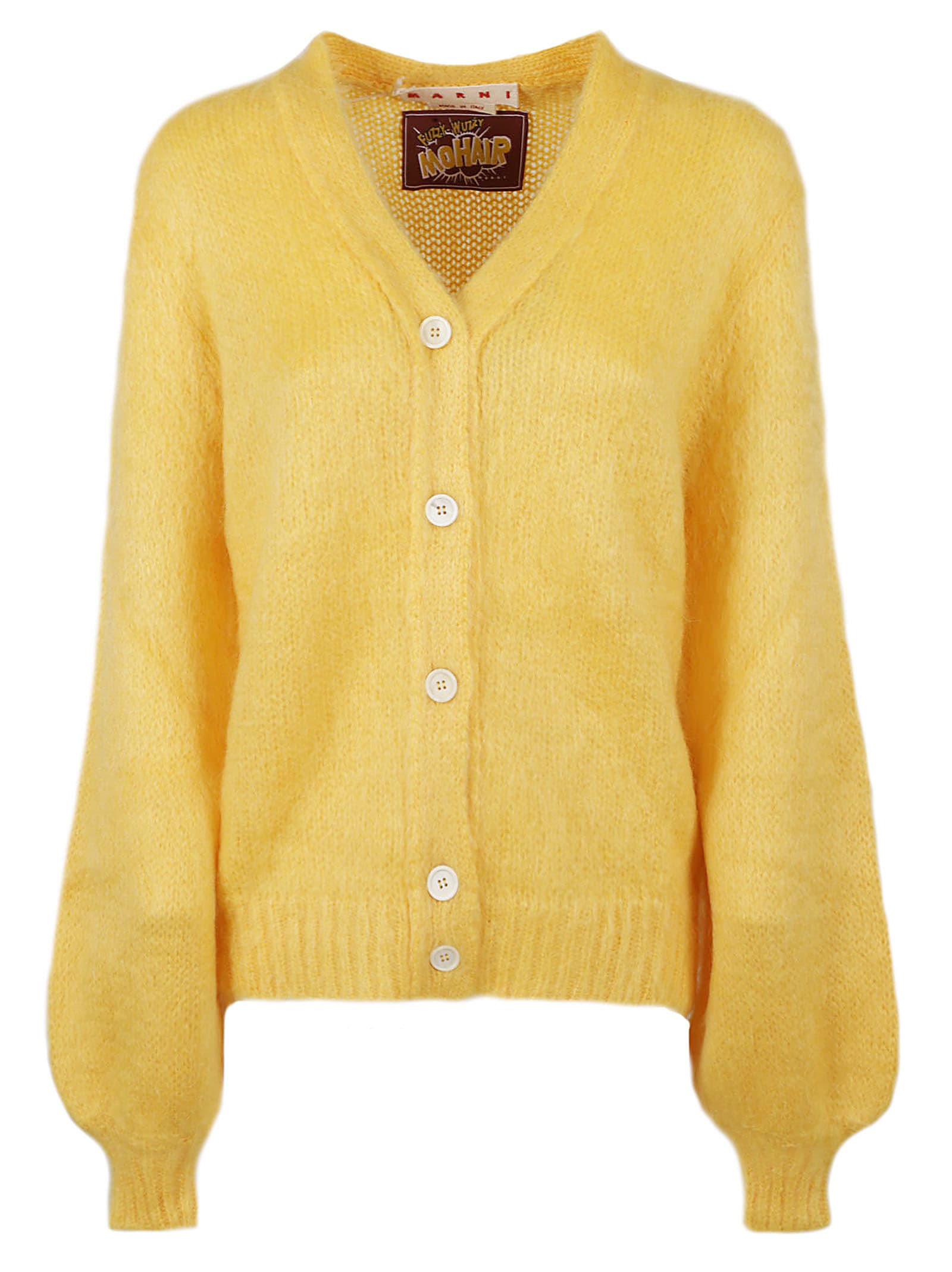 Shop Marni Solid Color Brushed Fuzzy Wuzzy Cardigan In Yellow