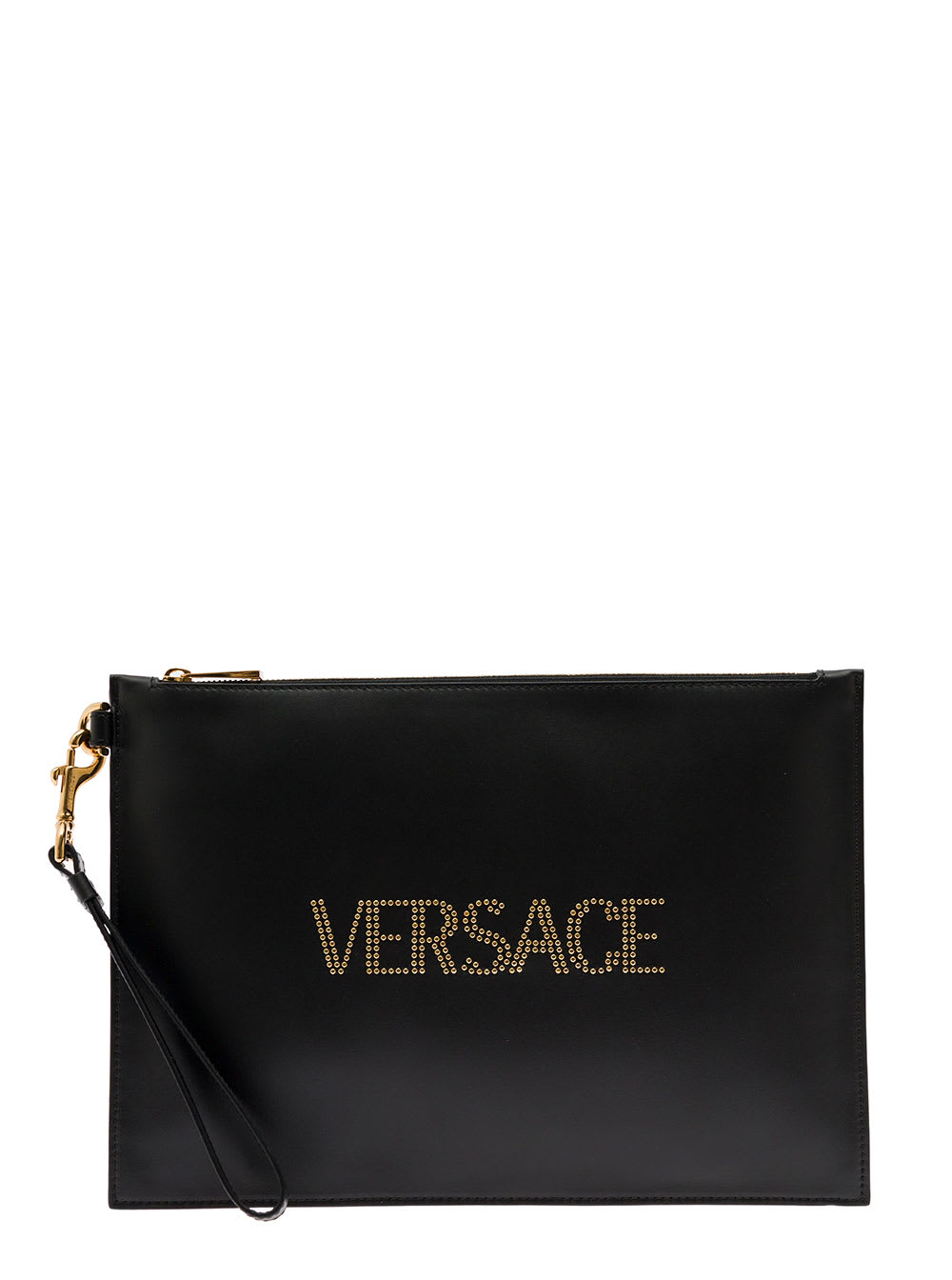 Black Studs Logo Pochette In Smooth Leather Woman Versace