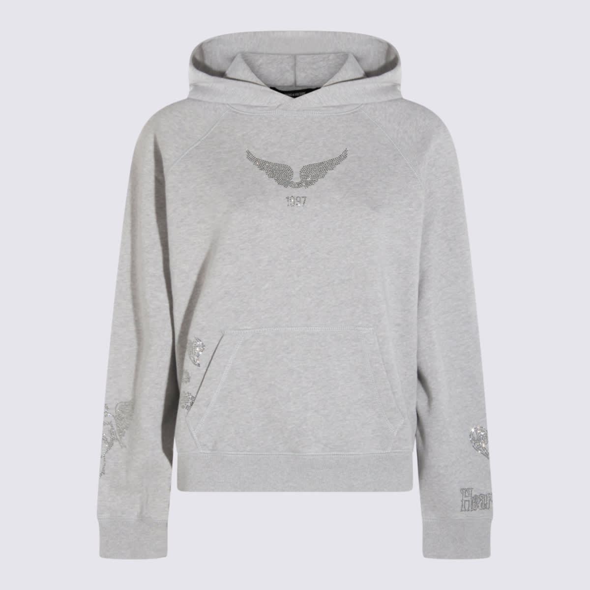 Zadig & Voltaire Embellished Hooded Knitwear With Front Pocket Detail In Gray