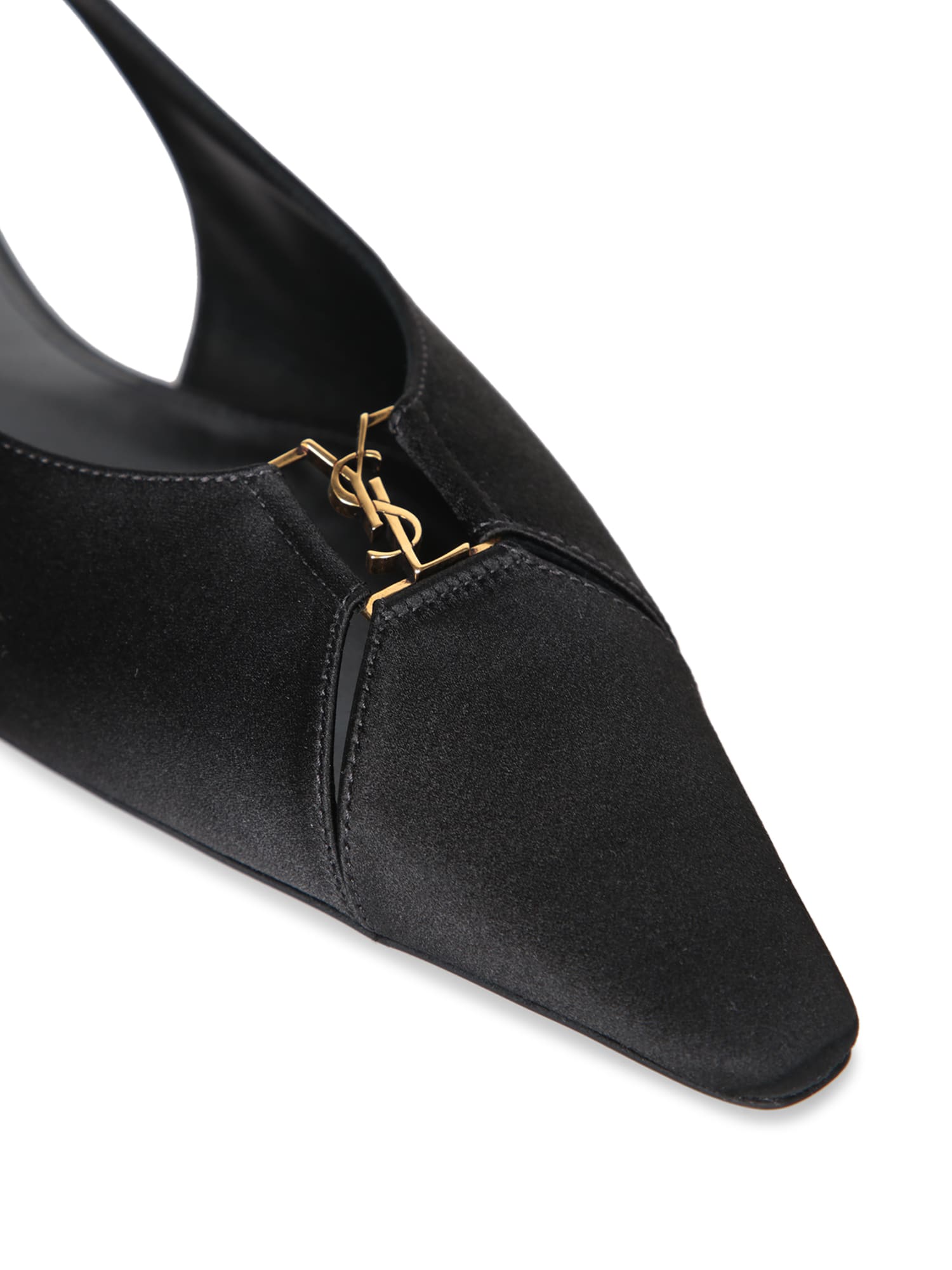 Saint Laurent Babylone Leather Slingback Ballets In Black