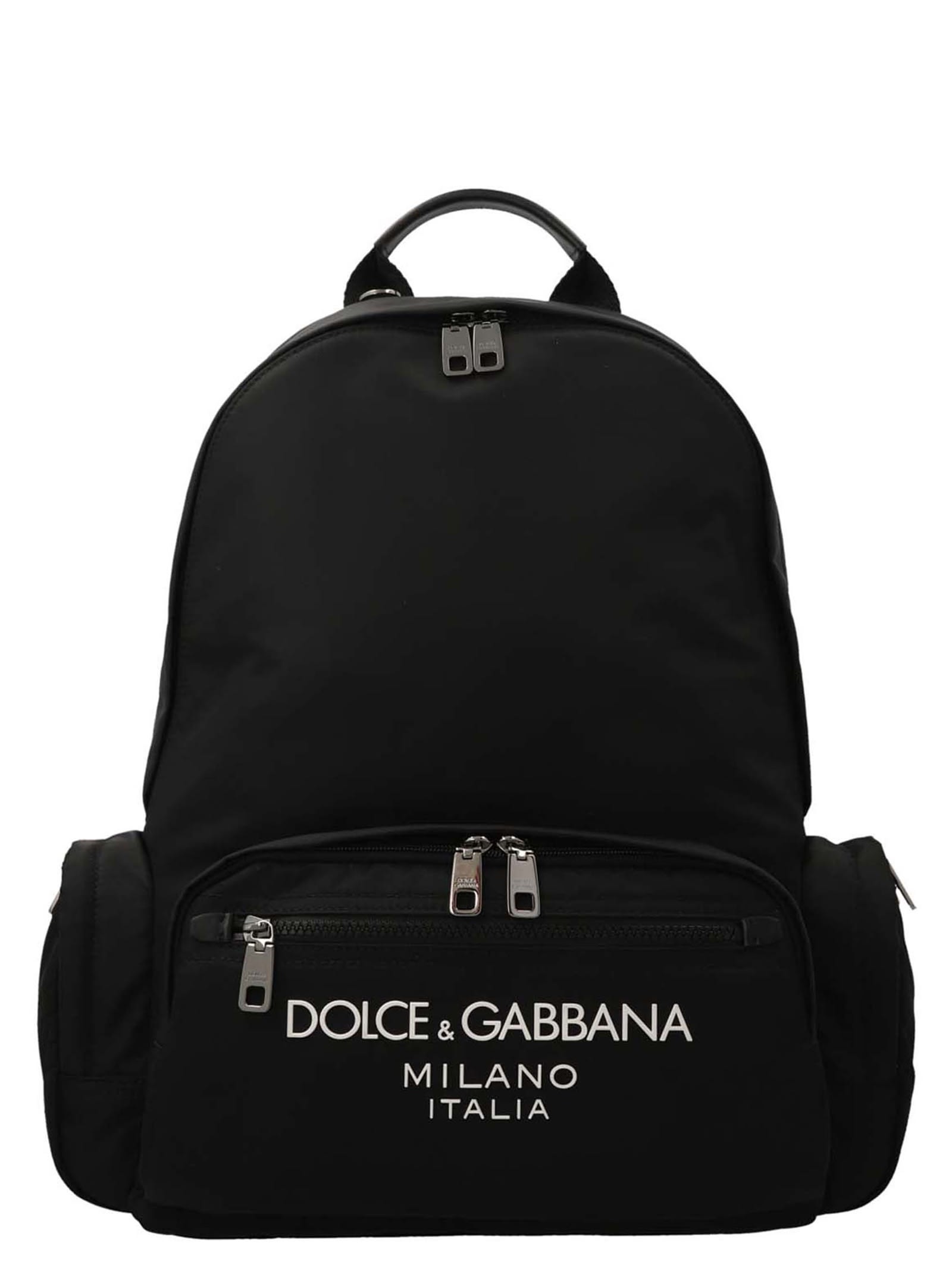 Dolce & Gabbana Logo Nylon Backpack In Black