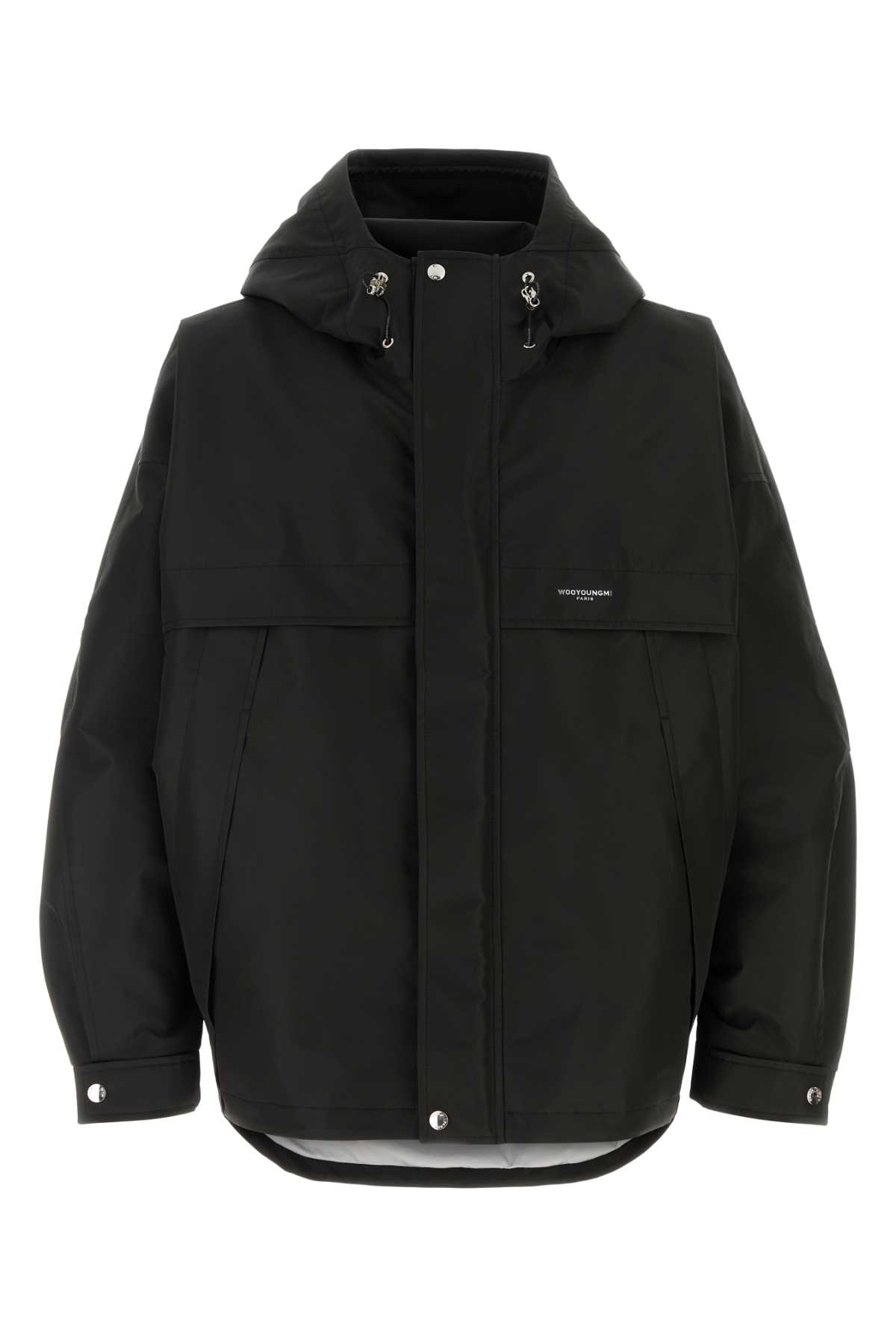 Wooyoungmi Hooded Polyester Jacket With Drawstring And Pockets In Black