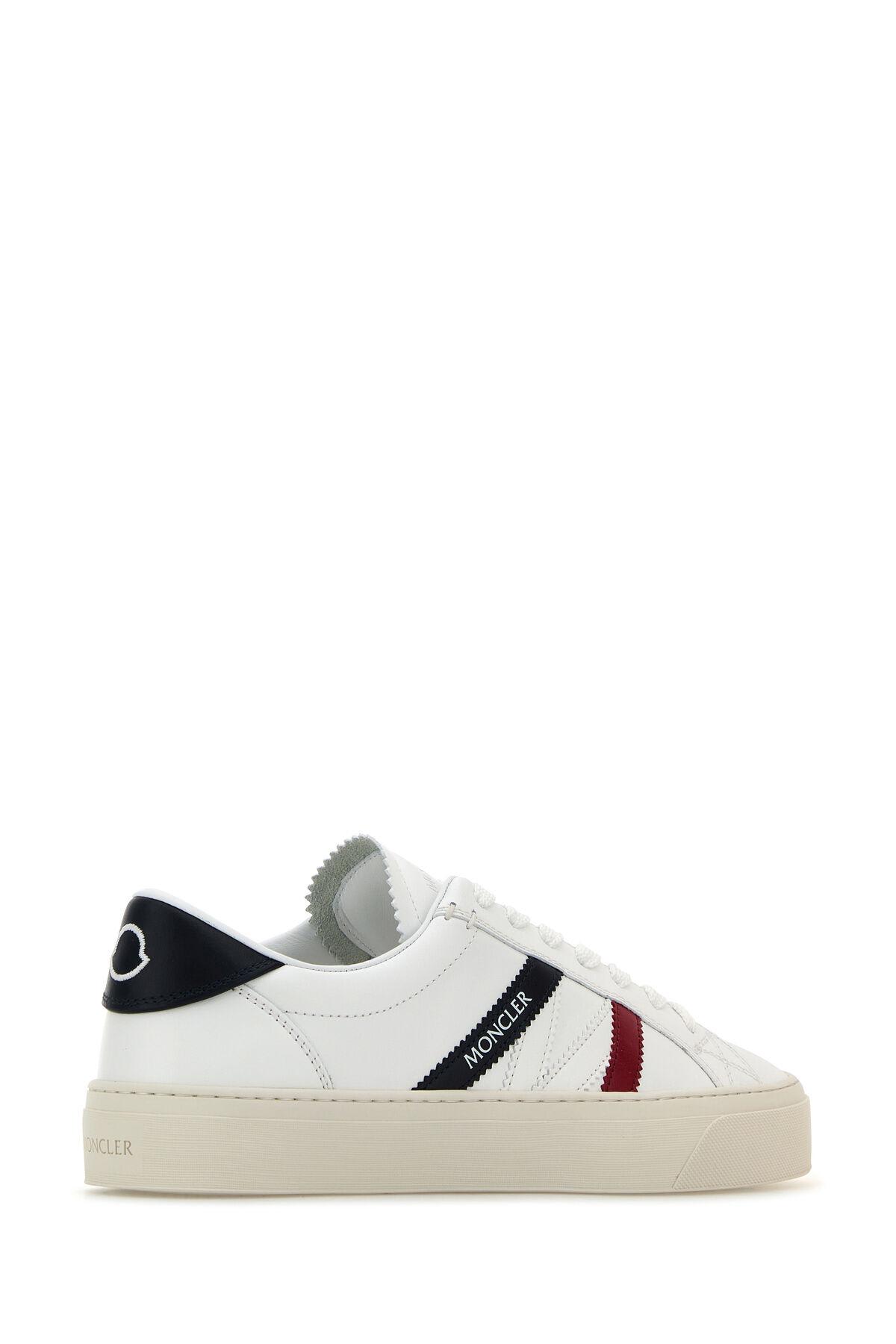 Shop Moncler White Leather Monaco 2 Sneakers