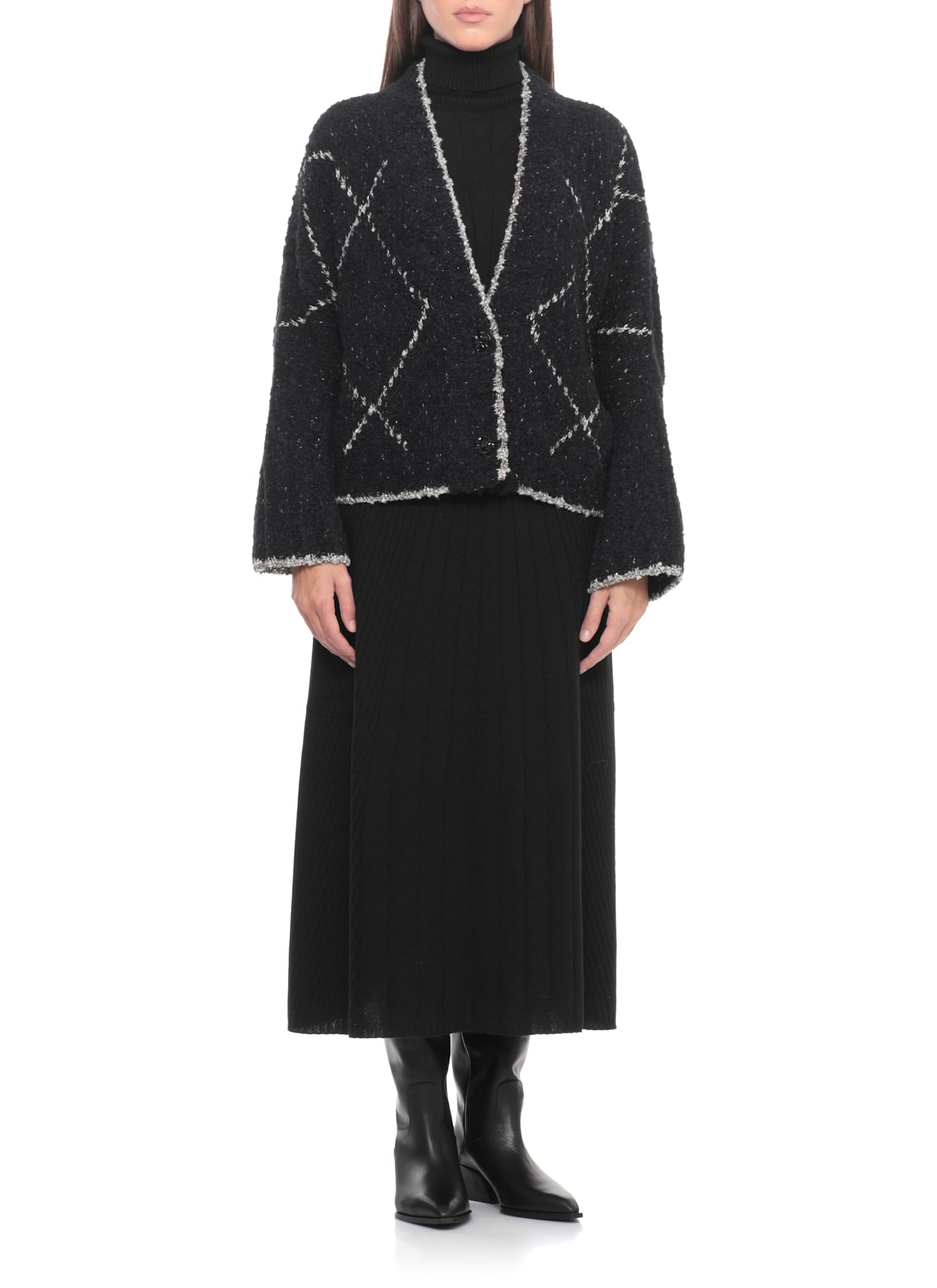 D Exterior Cardigan With Geometric Pattern In Black