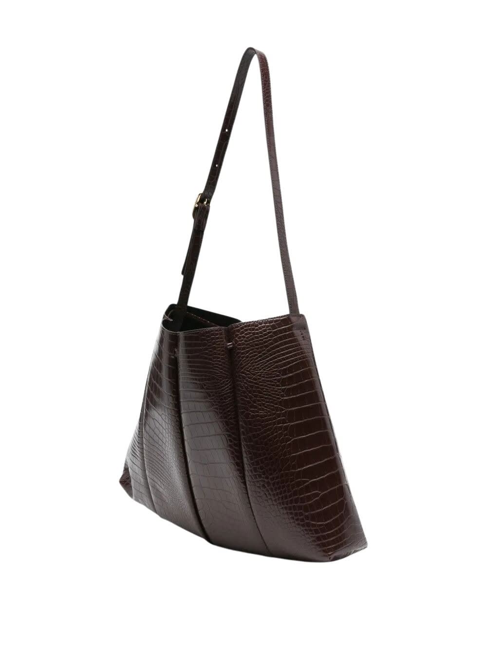 Themoirè Crocodile-embossed Shoulder Bag In Brown