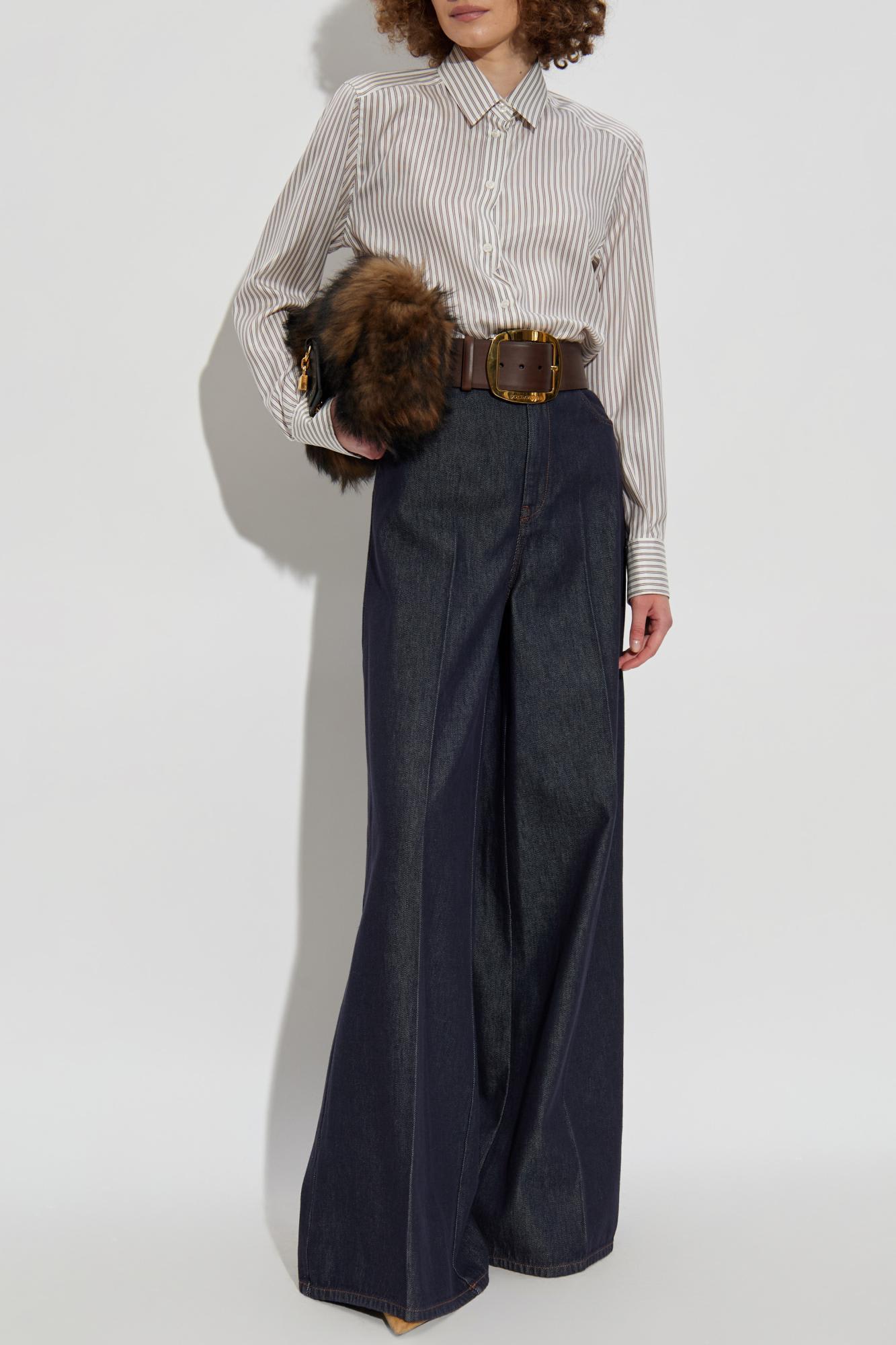 Dolce & Gabbana Silk Shirt With Striped Pattern In White