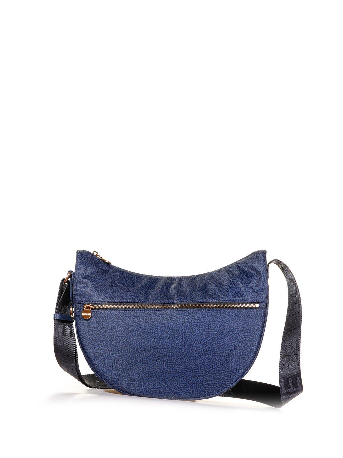 Shop Borbonese Zipped Medium Shoulder Bag In Blue