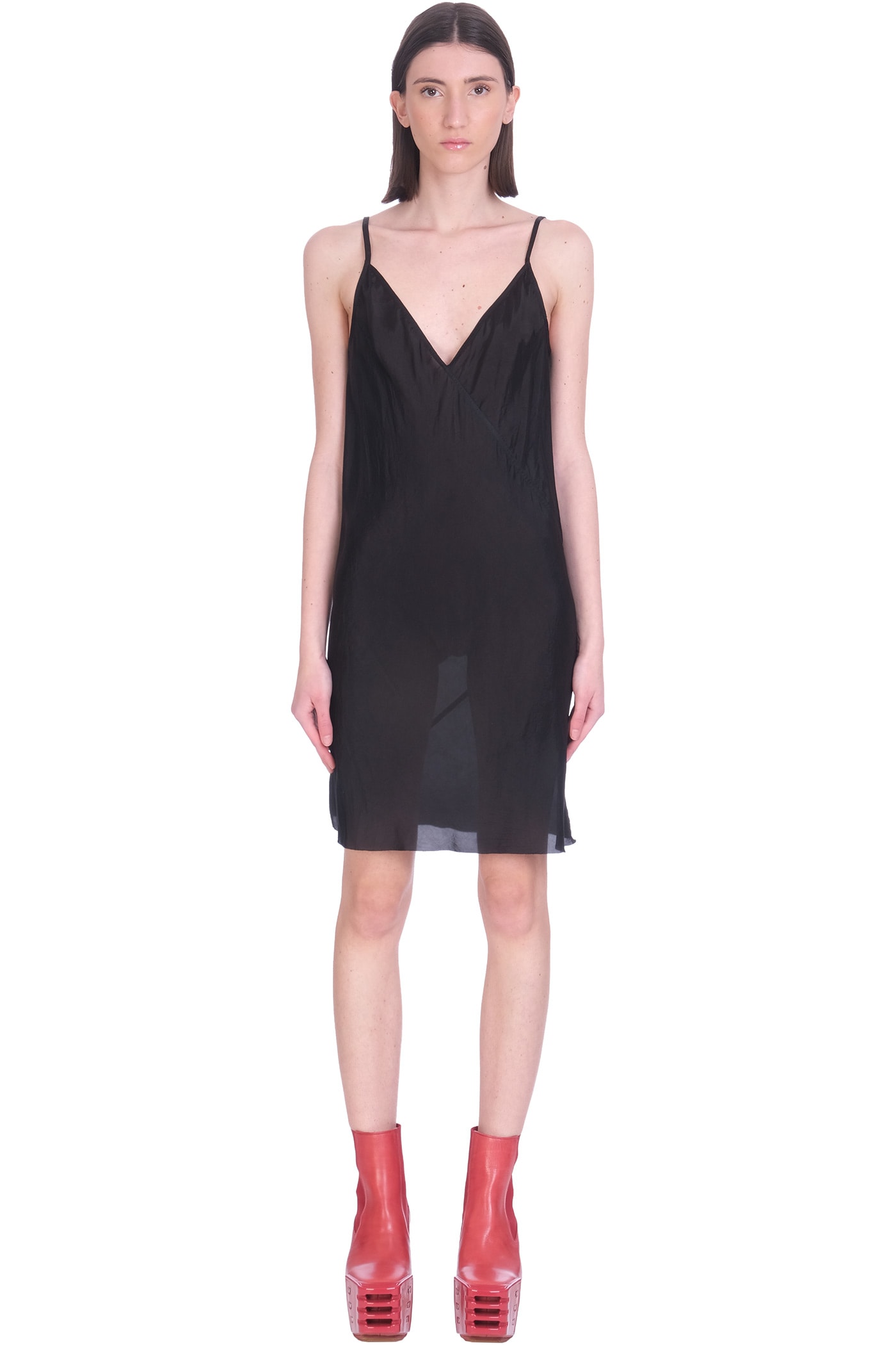 Rick Owens Slip Dress Dress In Black Polyamide Polyester