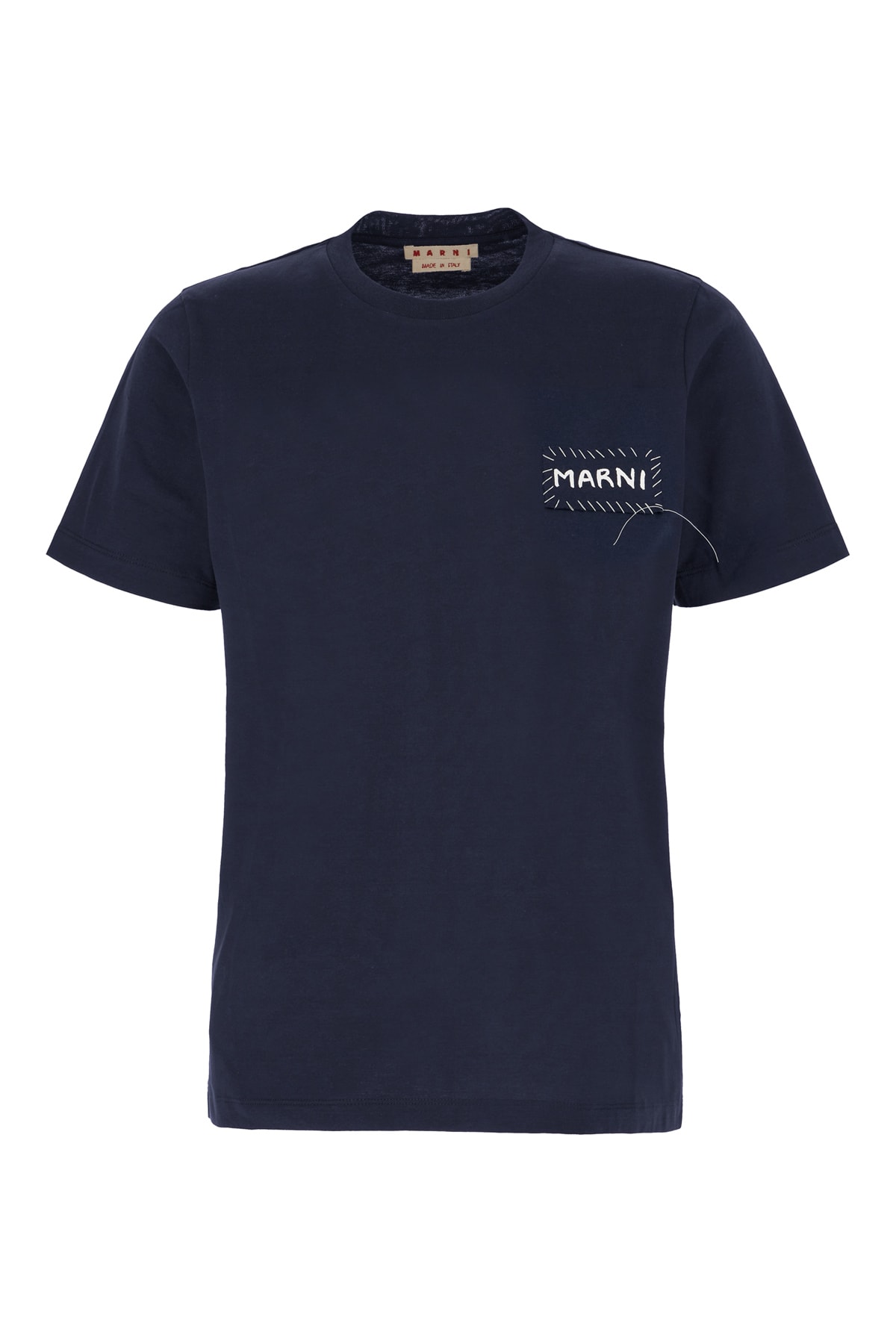 Marni Relaxed Fit Black T-shirt With Subtle Embroidered Logo In Blue