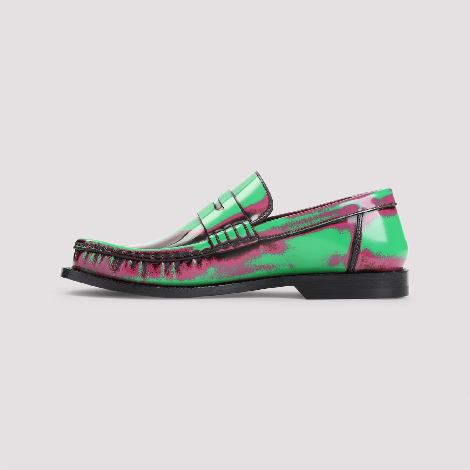 Loewe Multicolour Calf Leather Loafers With Decorative Strap In Green