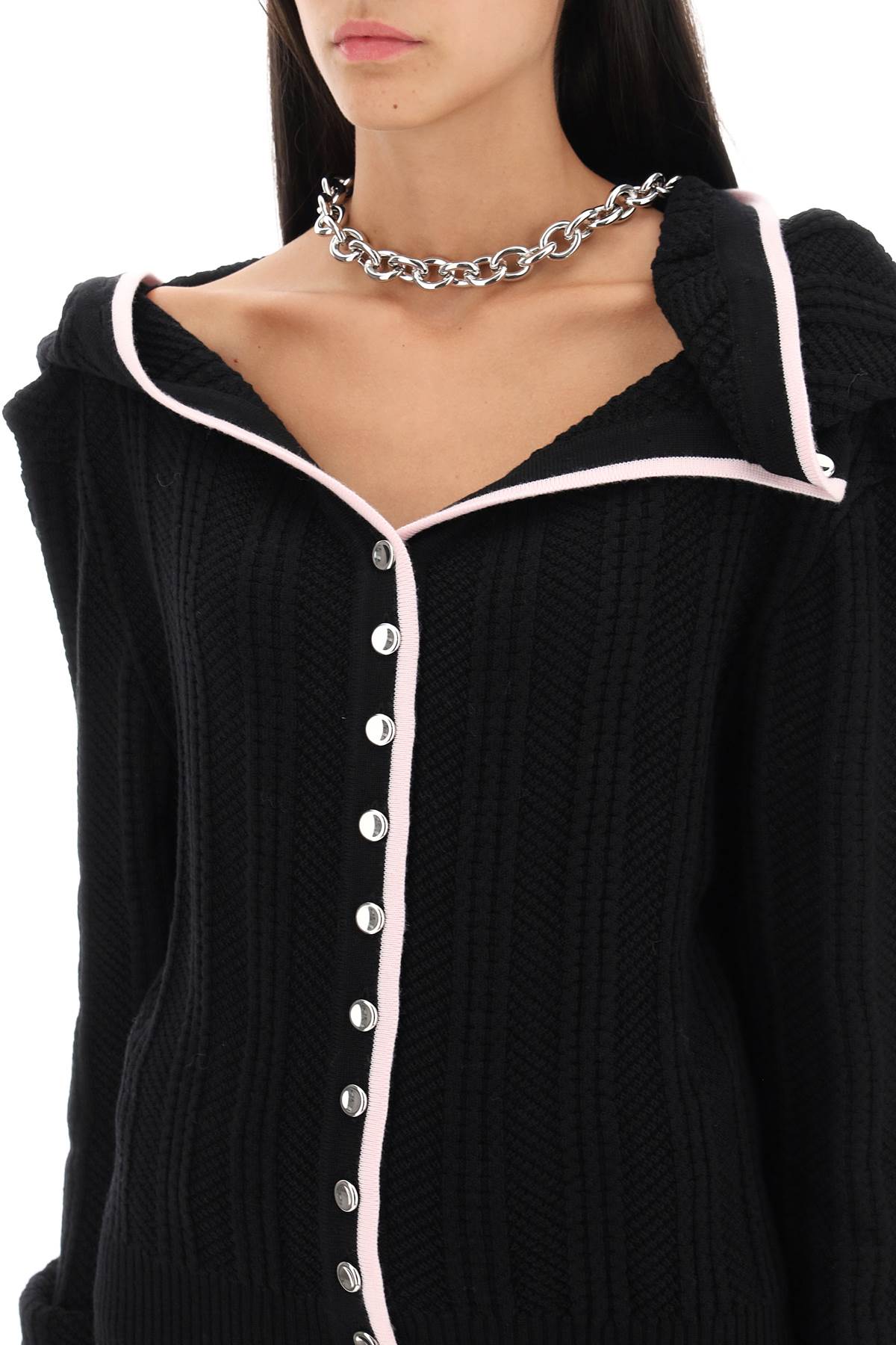 Shop Y/project Merino Wool Cardigan With Necklace In Evergreen Black Baby Pink (black)