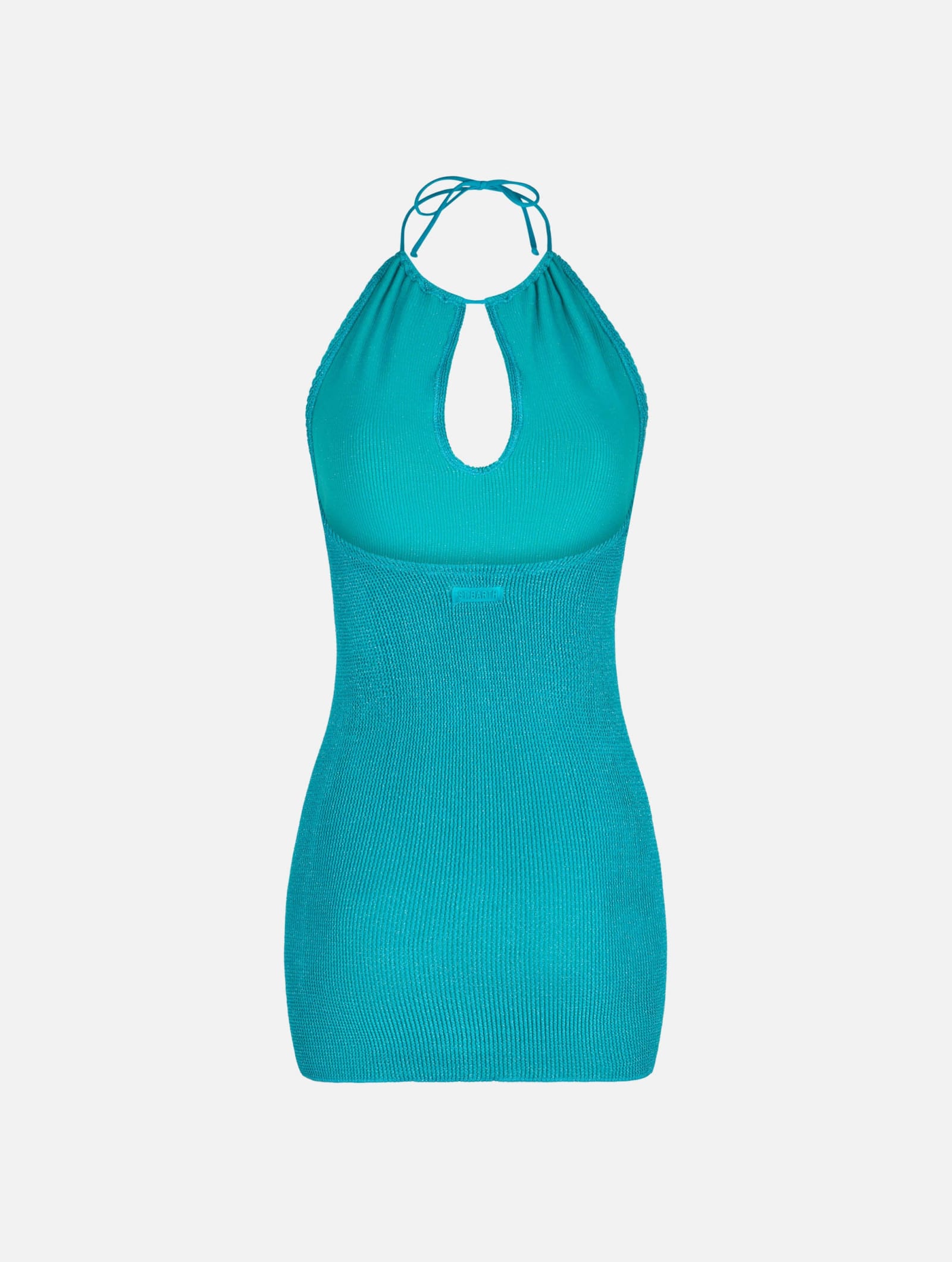 Mc2 Saint Barth Woman Teal Green Lurex Halterneck Crinkle Dress In Green