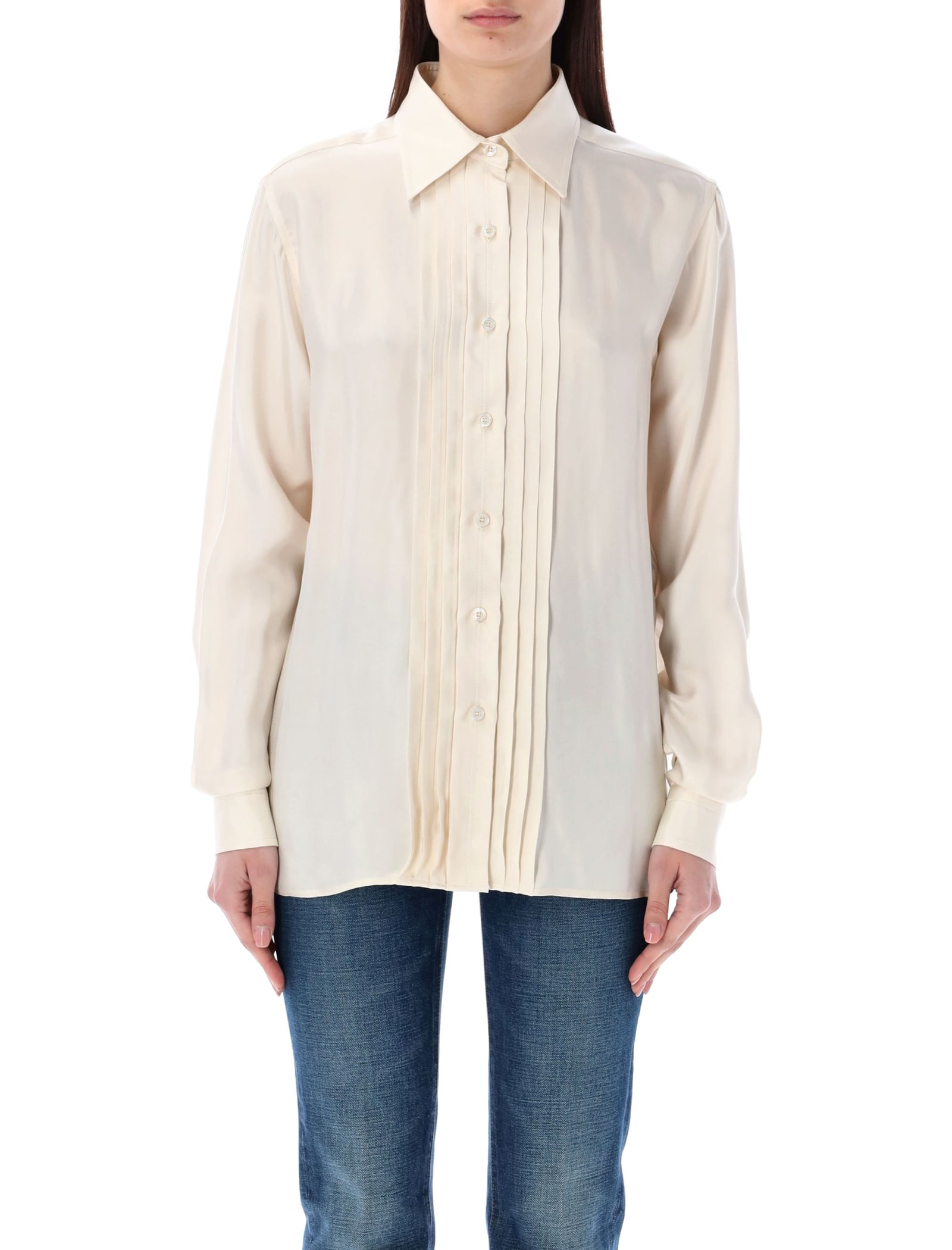 Tom Ford Fluid Viscose Silk Twill Shirt With Plisse Plastron