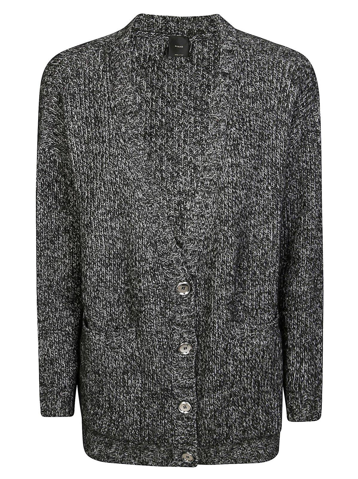 Shop Pinko Erbaceo V-neck Knitted Cardigan In Grigio Nero Bianco