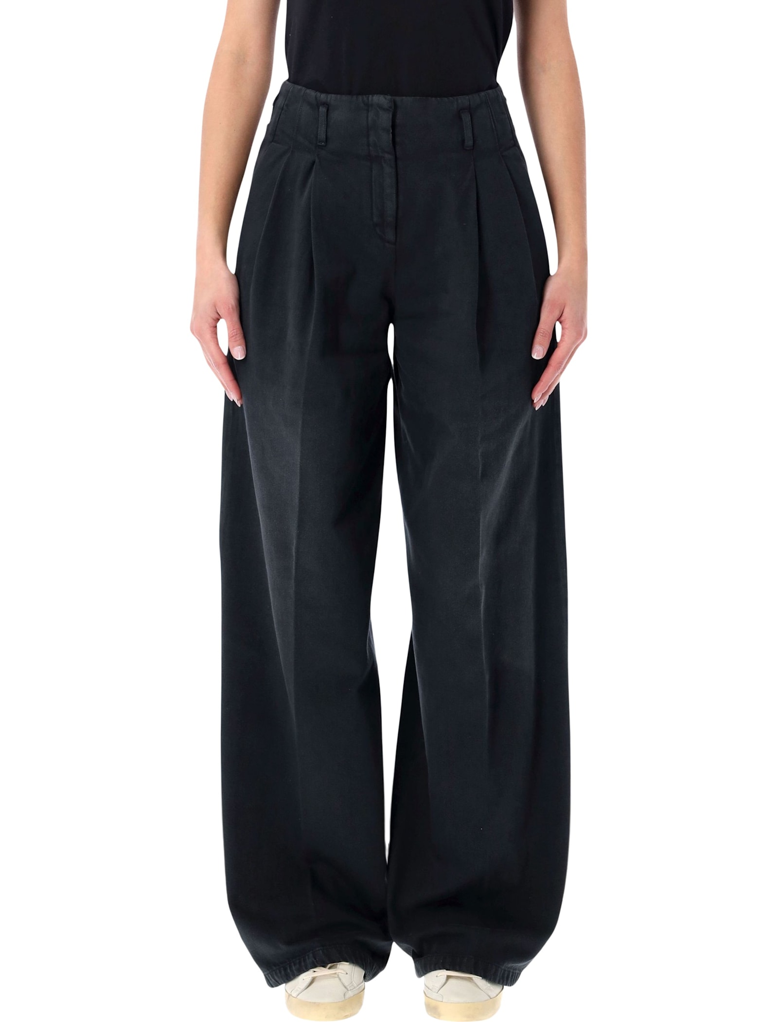 Golden Goose Wide Leg Denim Trousers Pleats Pockets In Blue