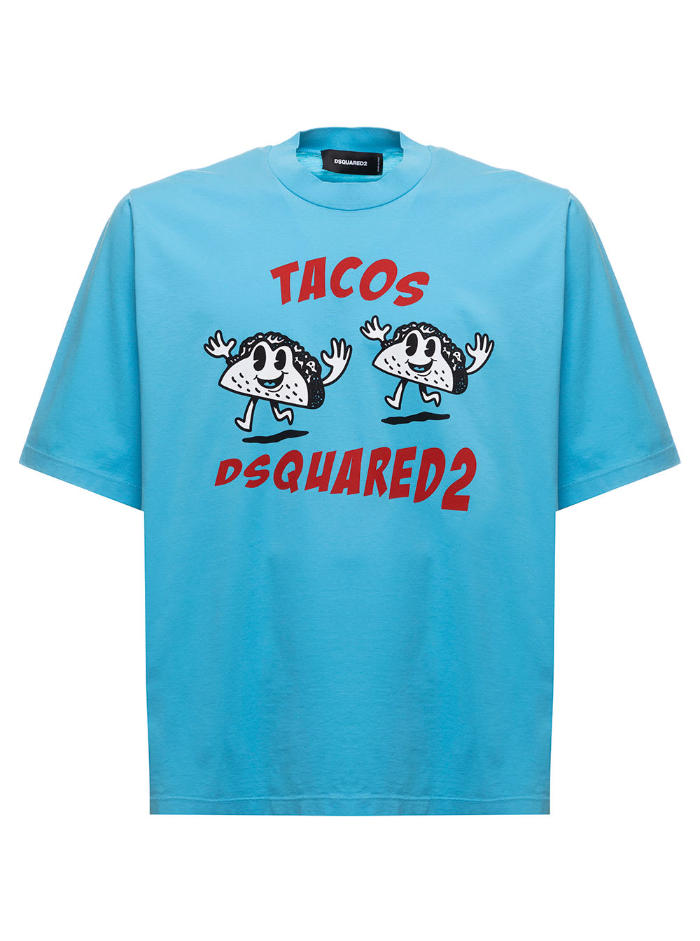 Dsquared2 D-quared2 Mans Light Blue Cotton T-shirt With D2 Tacos F. Ball Logo Print
