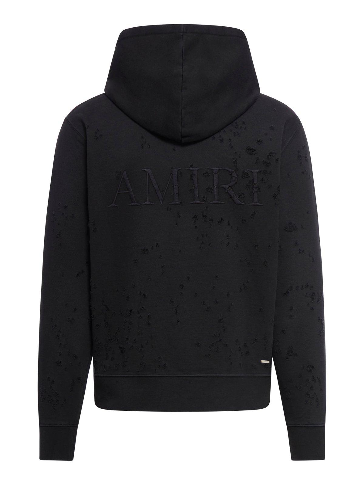 Amiri Hoodie Aspect Déchiré En Coton In Black