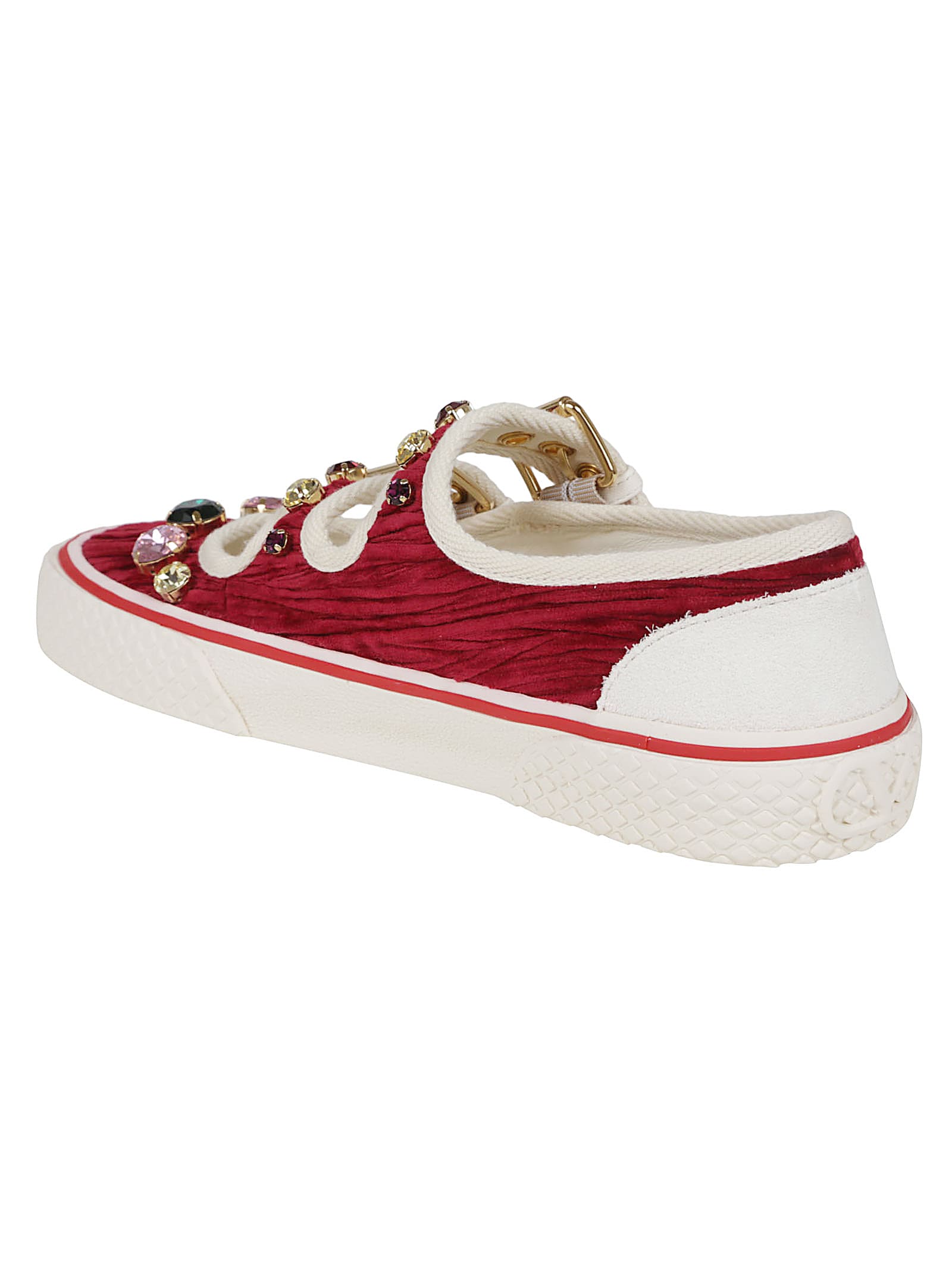 Valentino Maroon Jewel-embellished Sneakers In Red
