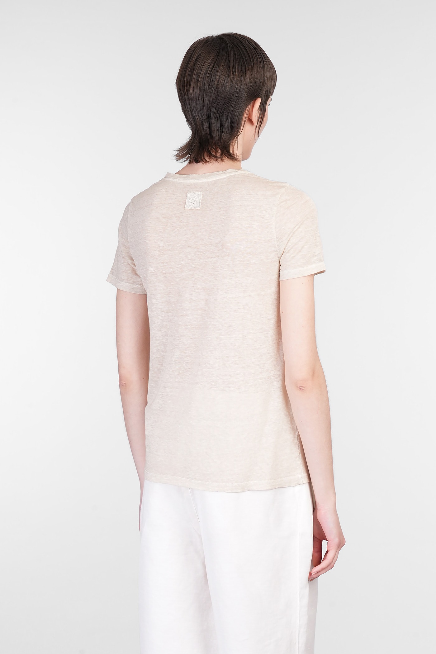 120% Lino Relaxed White Linen T-shirt With Scoop Neckline