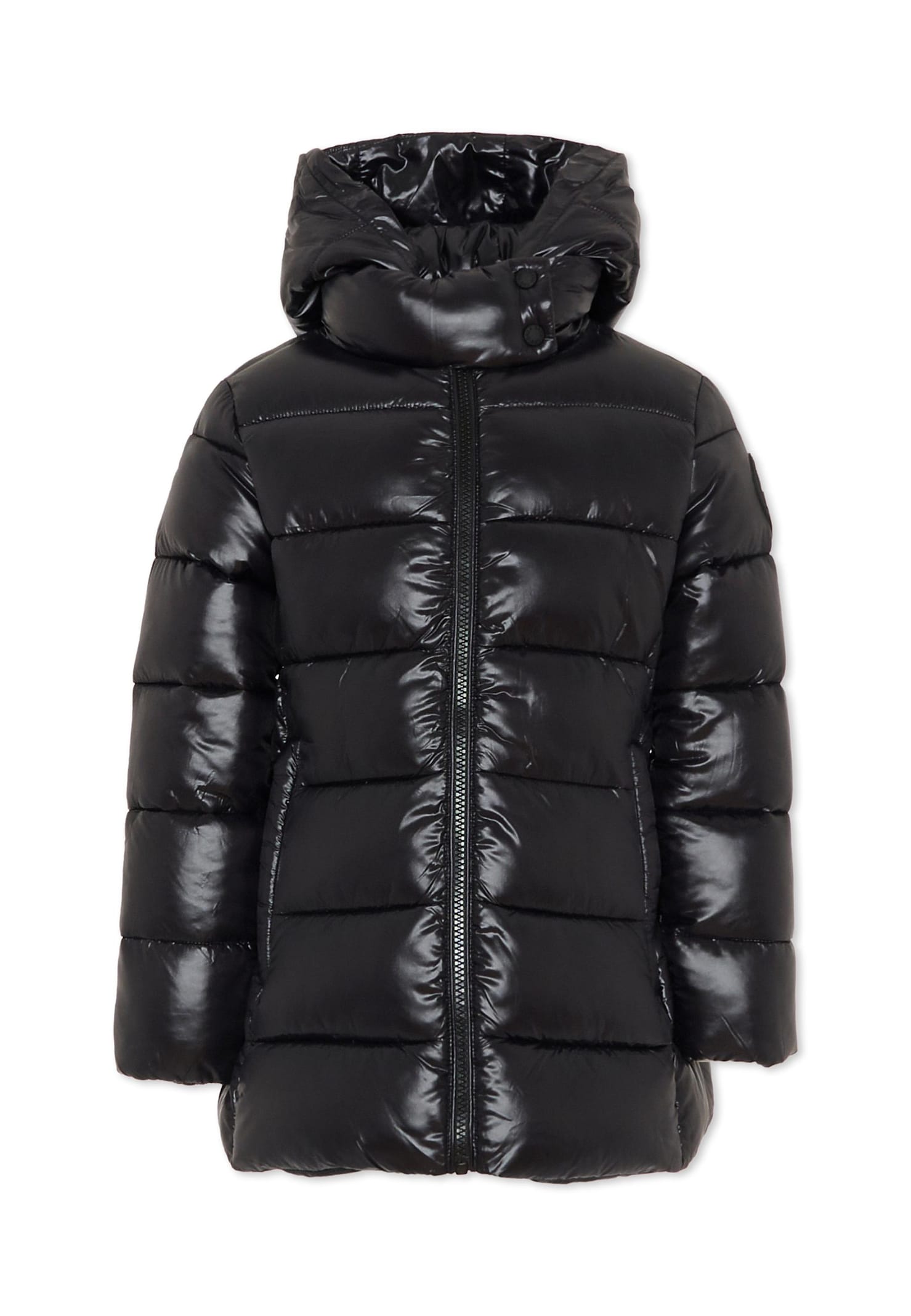 Save The Duck Black Down Jacket For Girl With Logo In Black