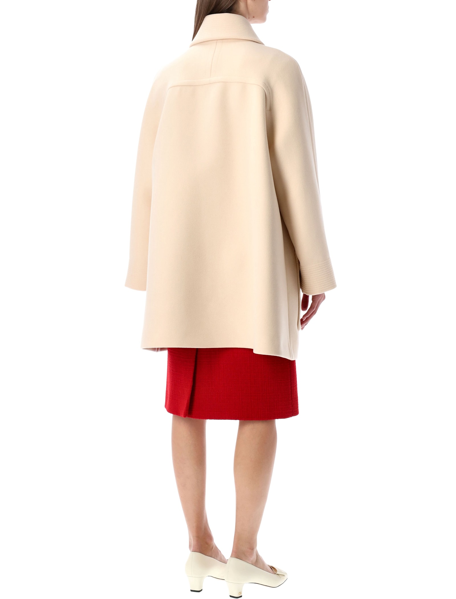 Valentino Garavani Wool Drap Peacoat With V Gold Detail In Neutral