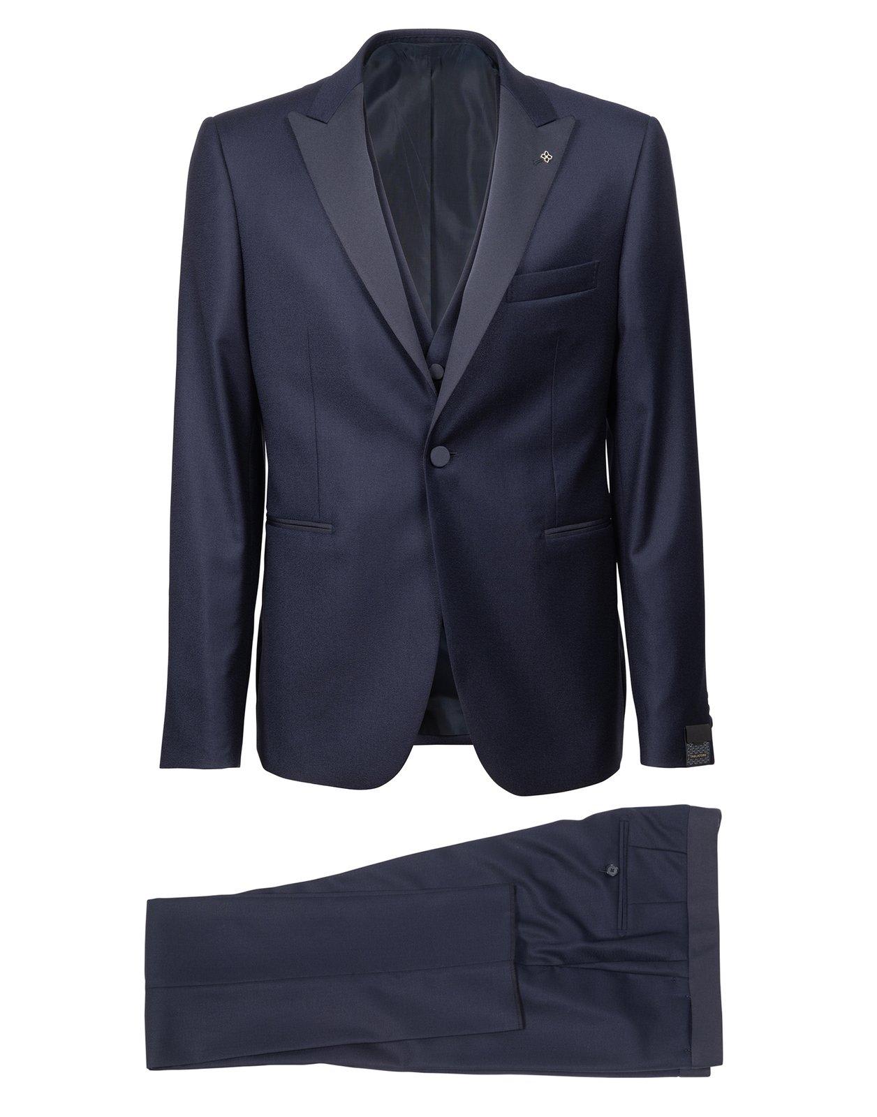 Shop Tagliatore Single-breasted Three-piece Suit Set In Blu Aperto