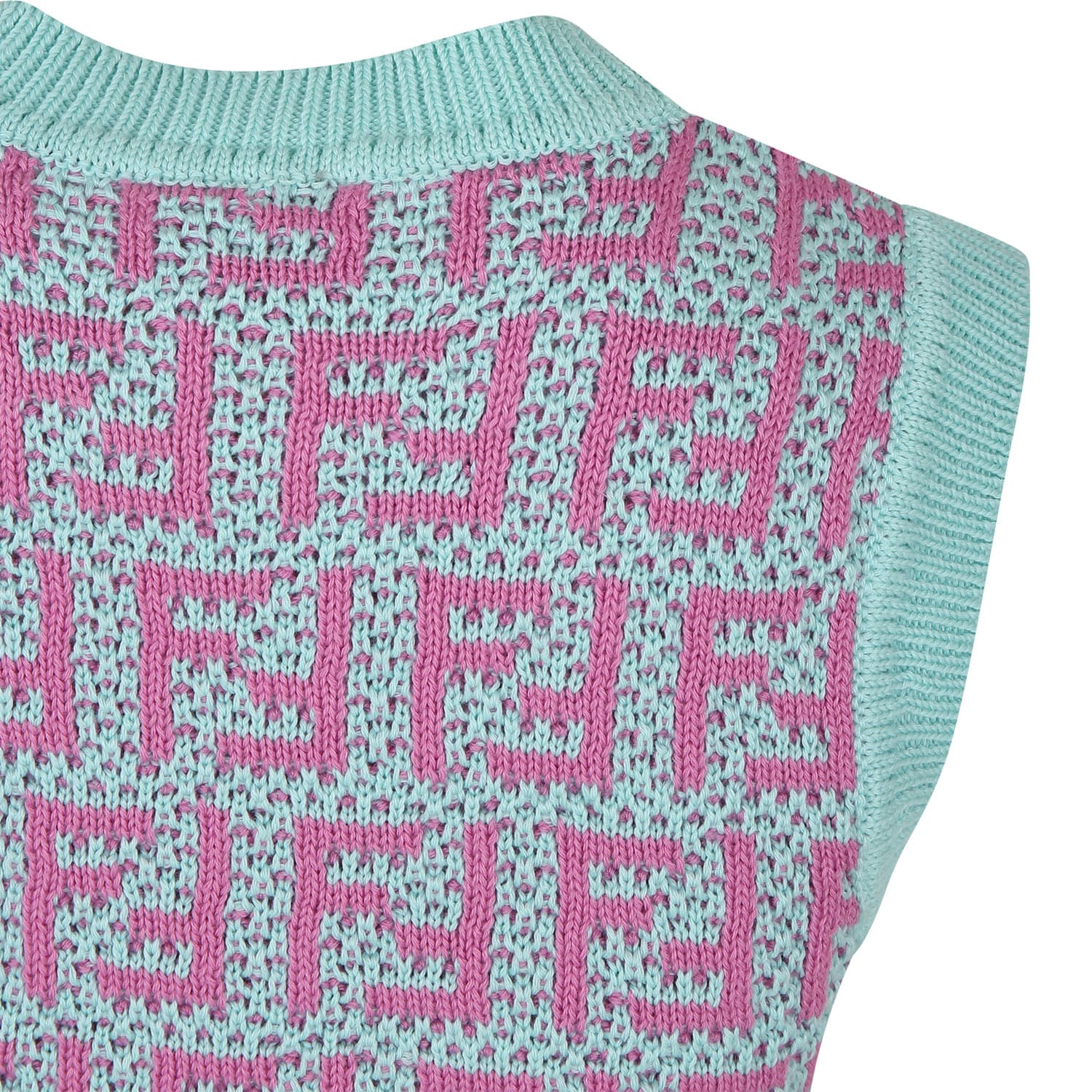Shop Fendi Light Blue Vest Sweater For Girl With Ff In Multicolor