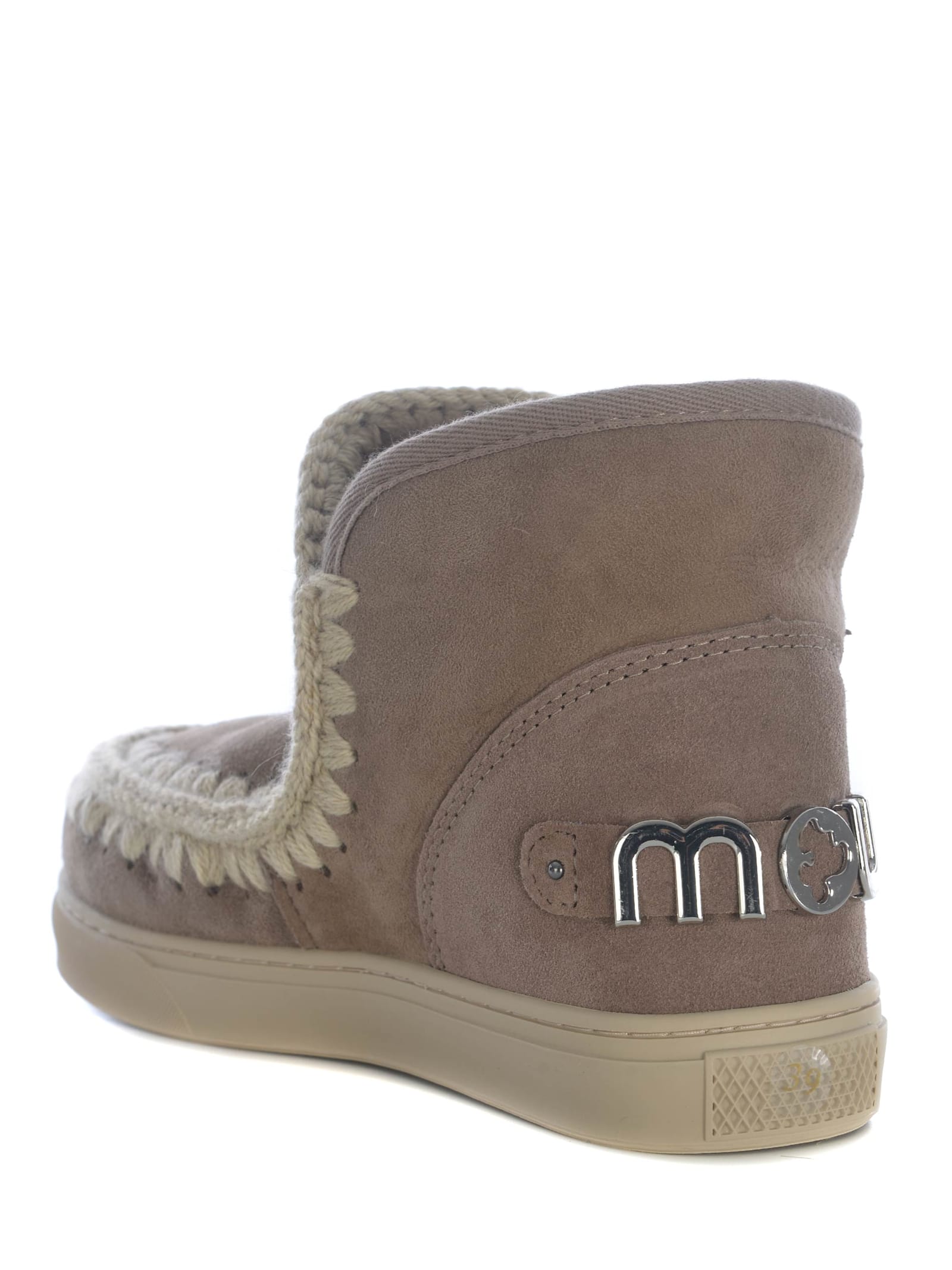 Shop Mou Boots  Sneakers Metal Logo Made In Suede In Beige