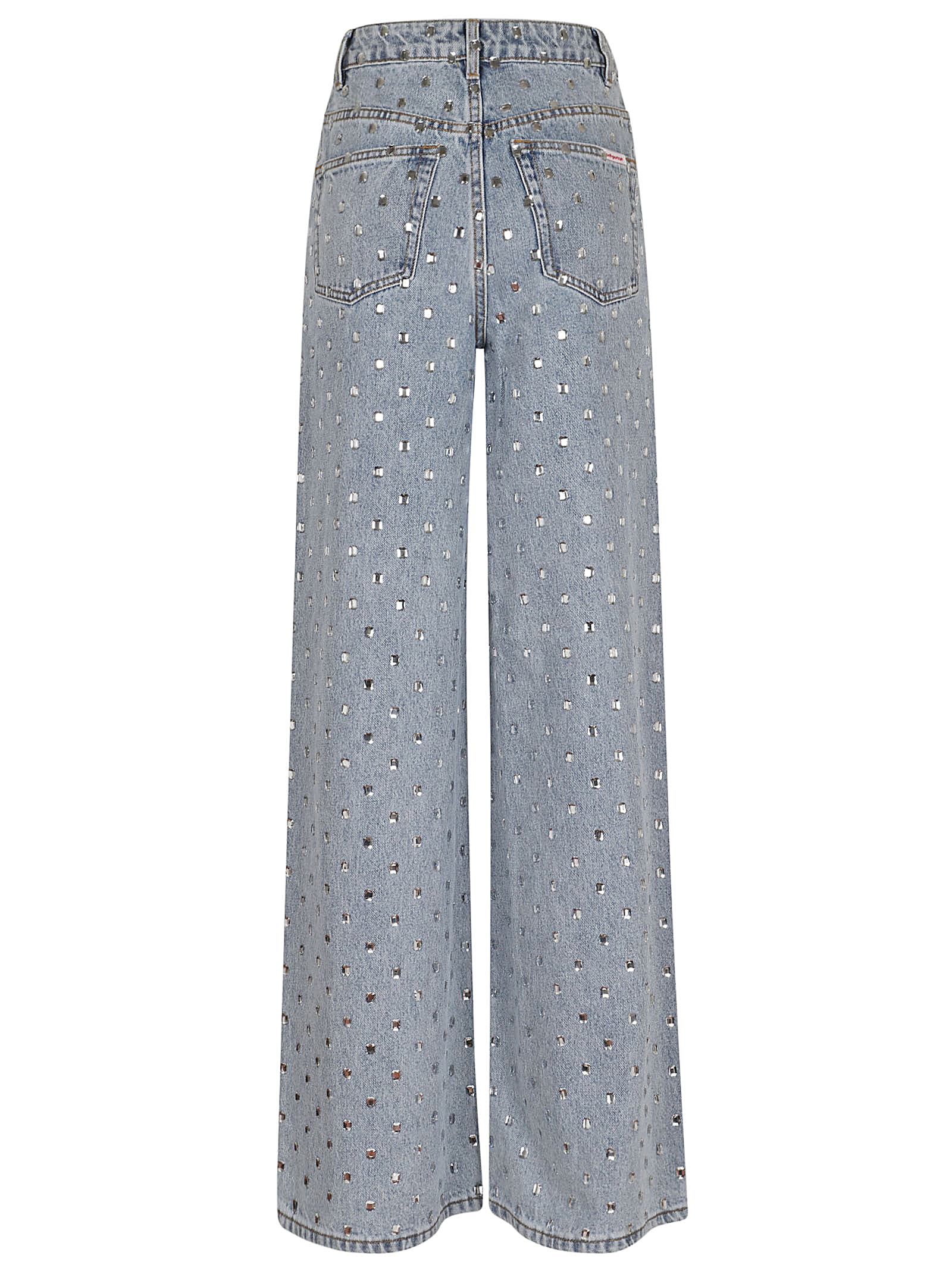 Shop Self-portrait Square Rhinestone Denim Jeans In Light Blue