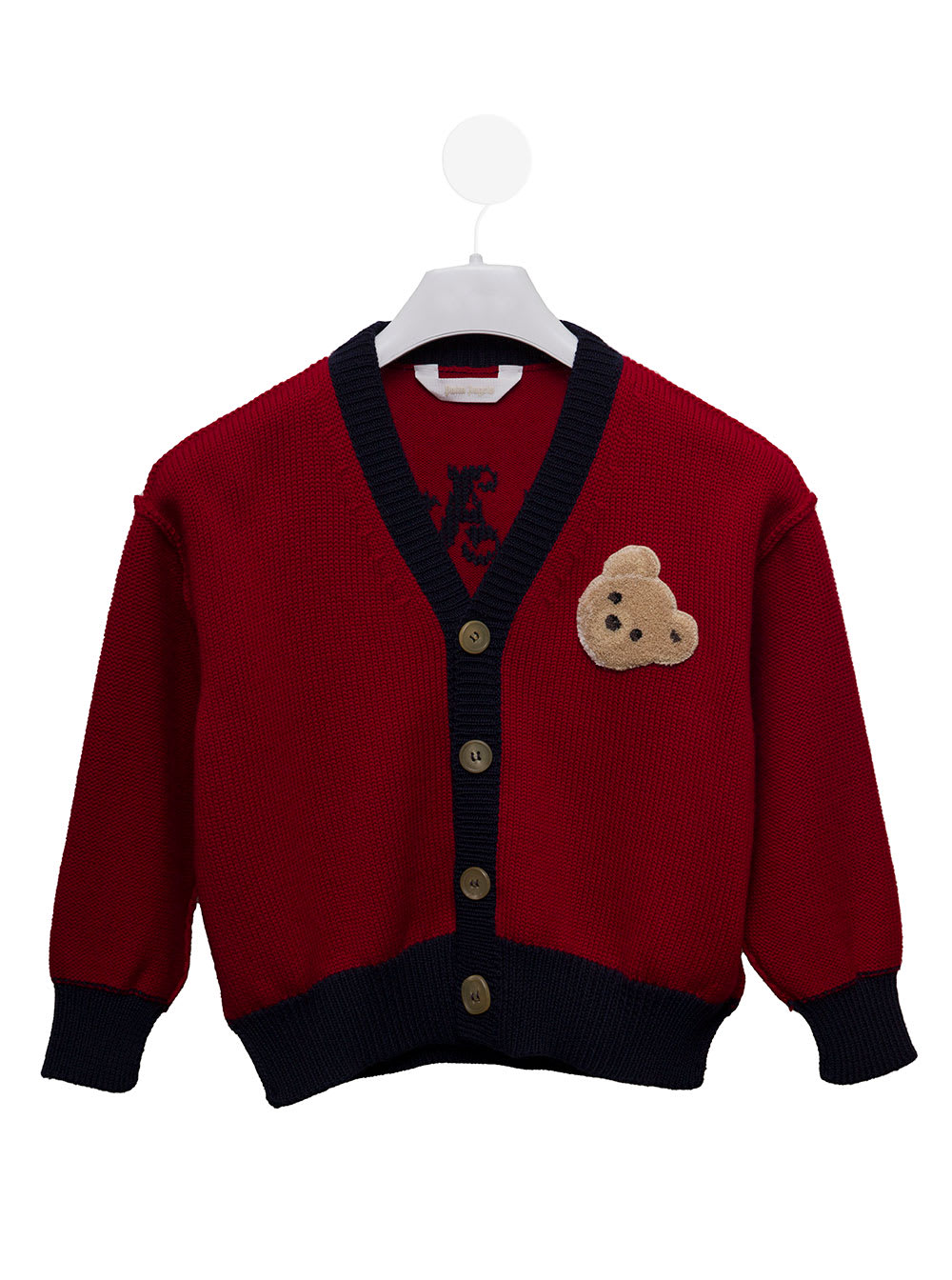 PALM ANGELS PALM ANGELS KIDS BABY BOYS RED BEAR CARDIGAN WITH LOGO