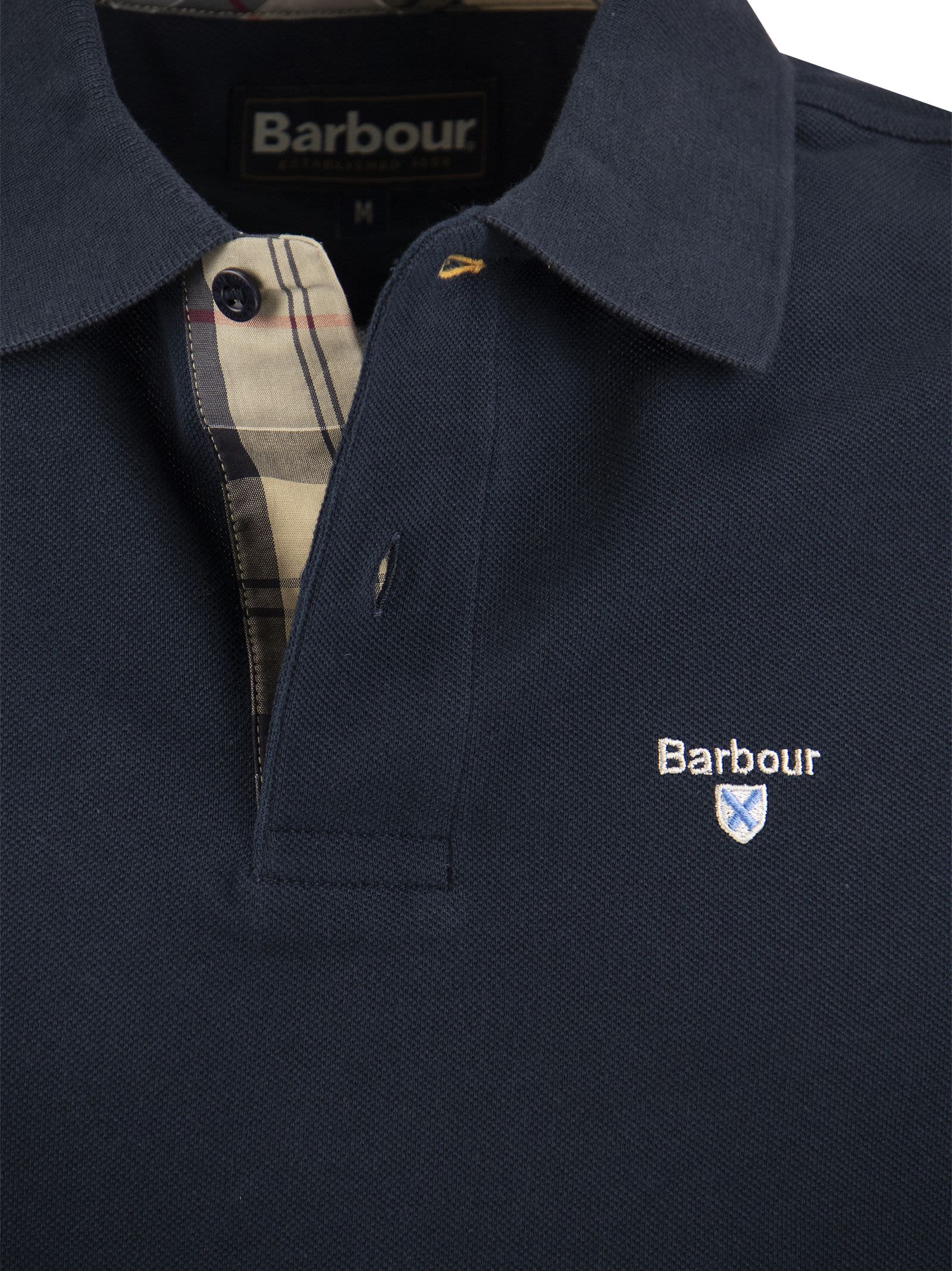 Shop Barbour Tartan Pique Polo Shirt In Navy Blue
