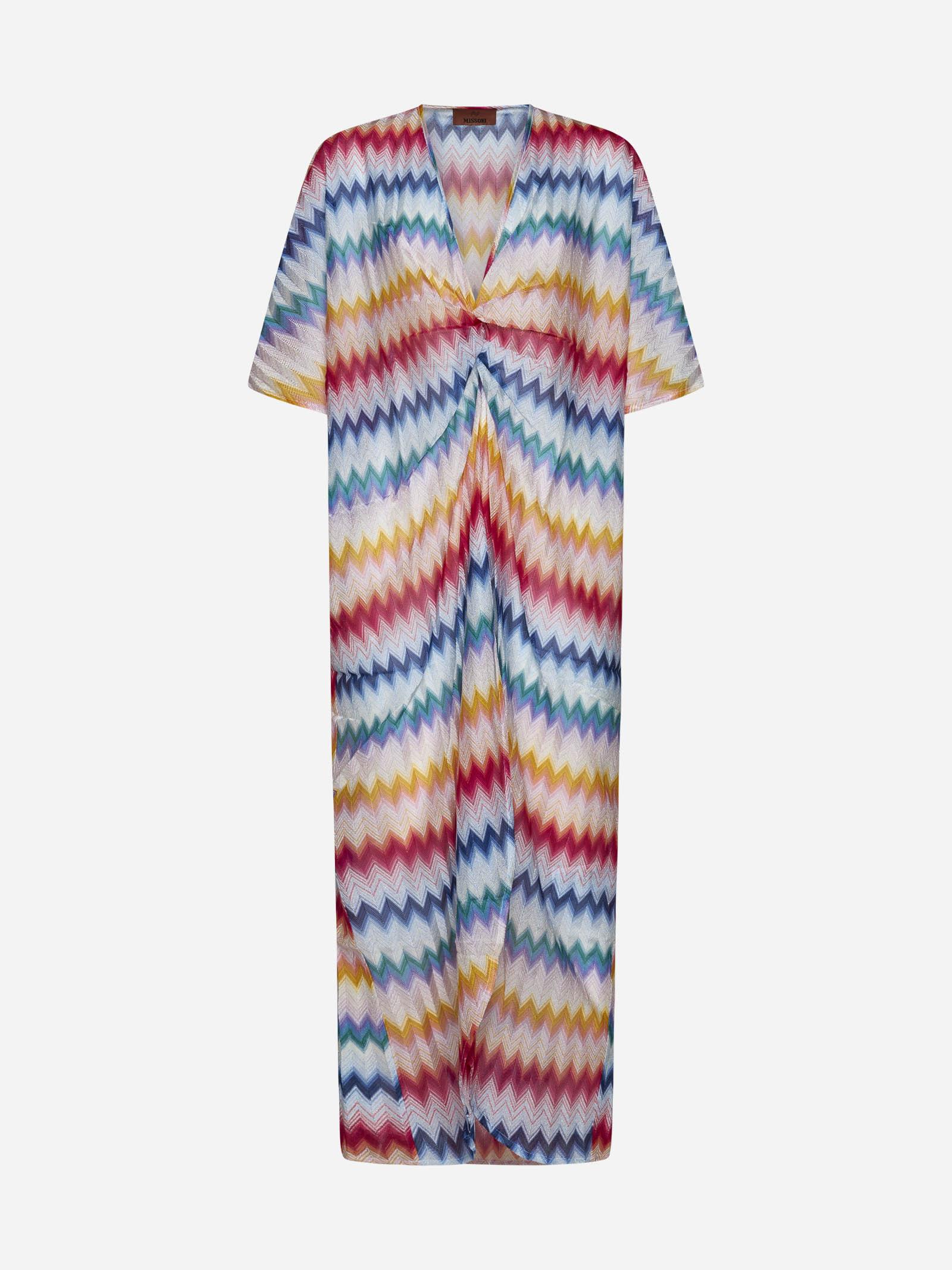 Shop Missoni Striped Lame Knit Long Dress In Multicolor