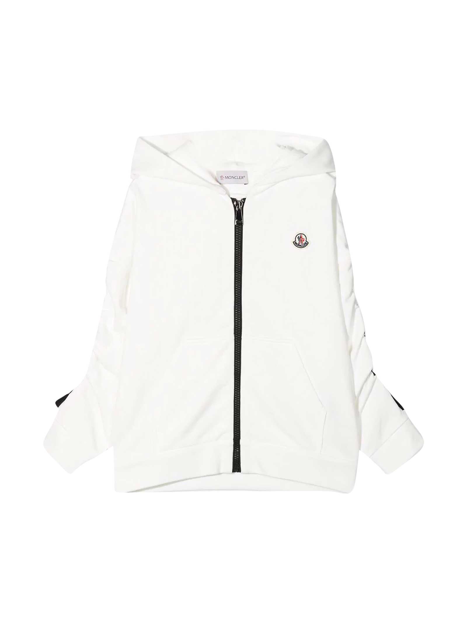 Moncler Kids' White Sweatshirt With Zip, Hood And Logo In Unica
