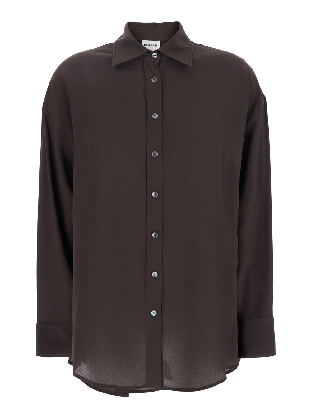 Shop P.a.r.o.s.h Dark Brown Shirt With Pointed Collar And Long Sleeves In Silk Woman