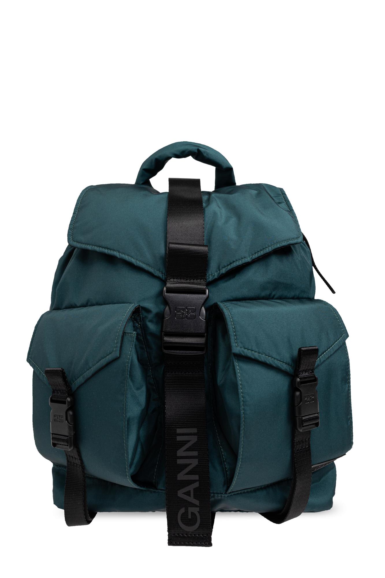 Shop Ganni Backpack With Logo In Verde