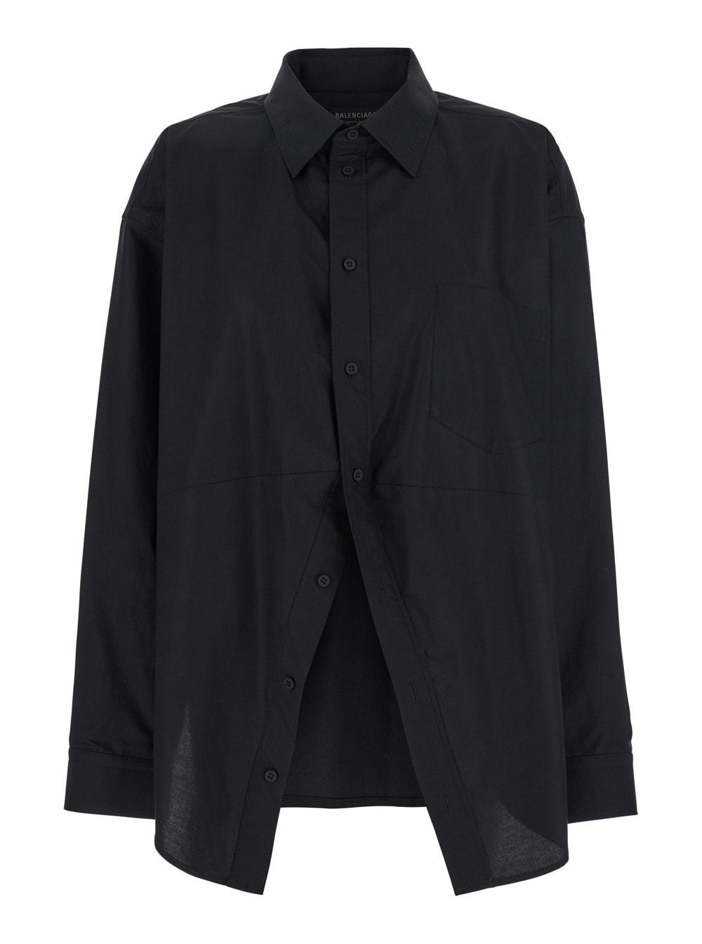 Shop Balenciaga Black Shirt With Pointed Collar And Front Slit In Cotton Woman
