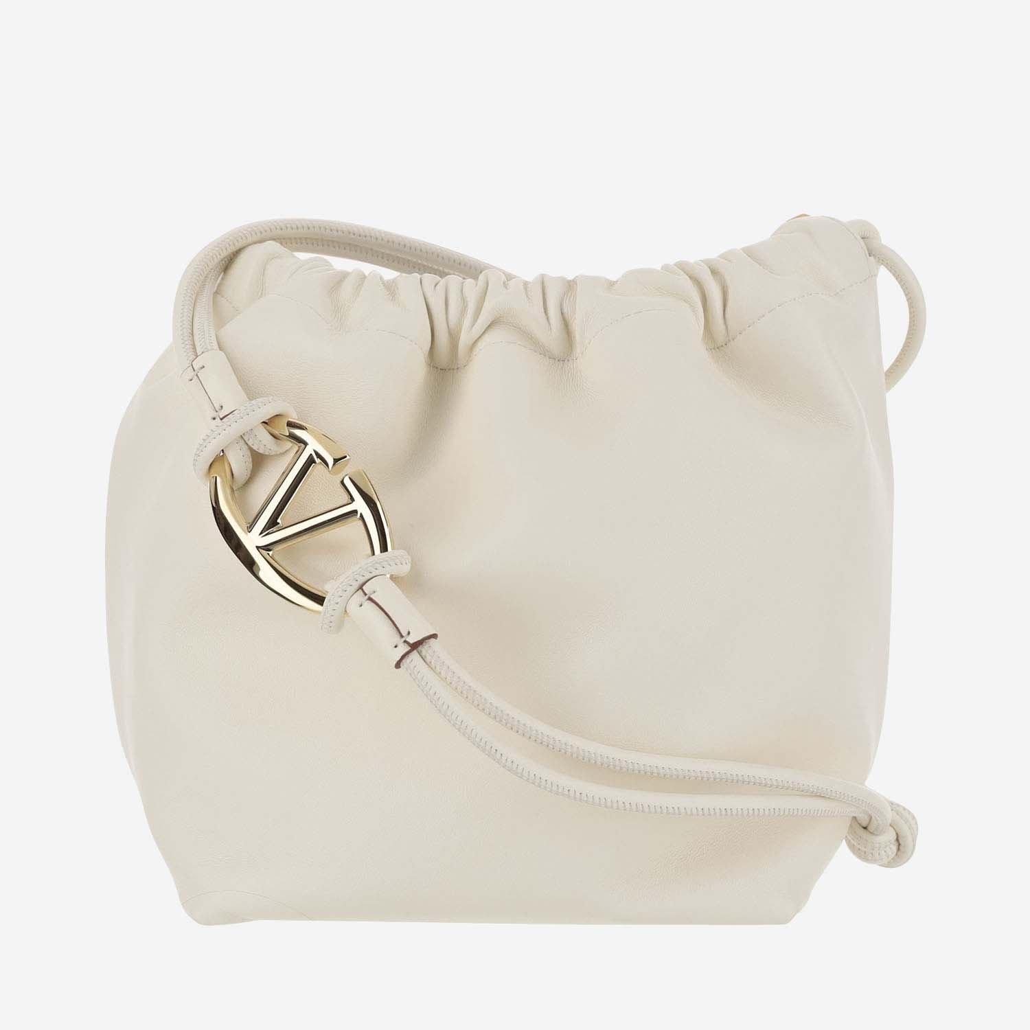 Shop Valentino Vlogo Pouf Pouch Bag In Nappa Leather In White