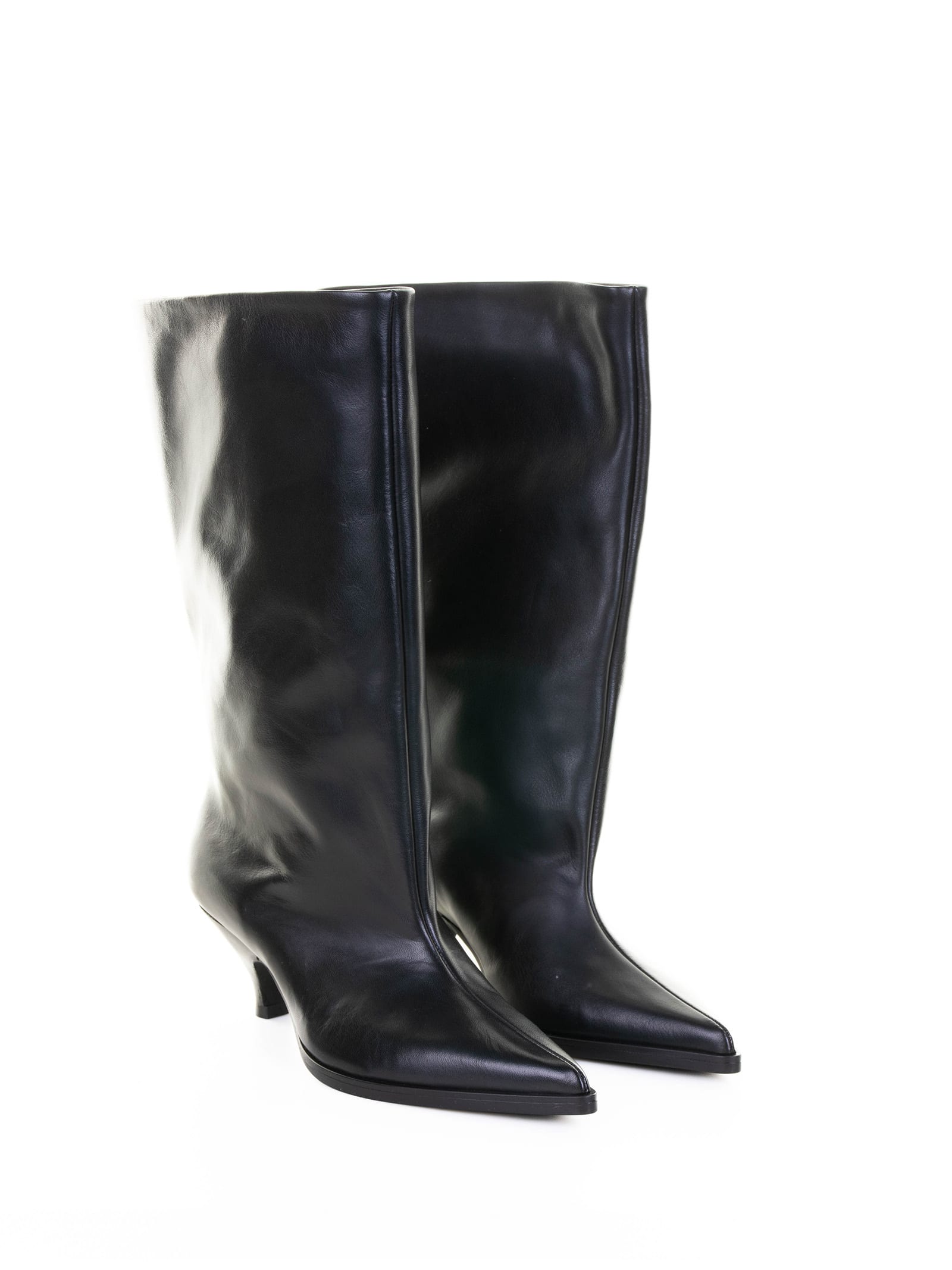 Elena Iachi Pointed-toe Leather Boots In Black