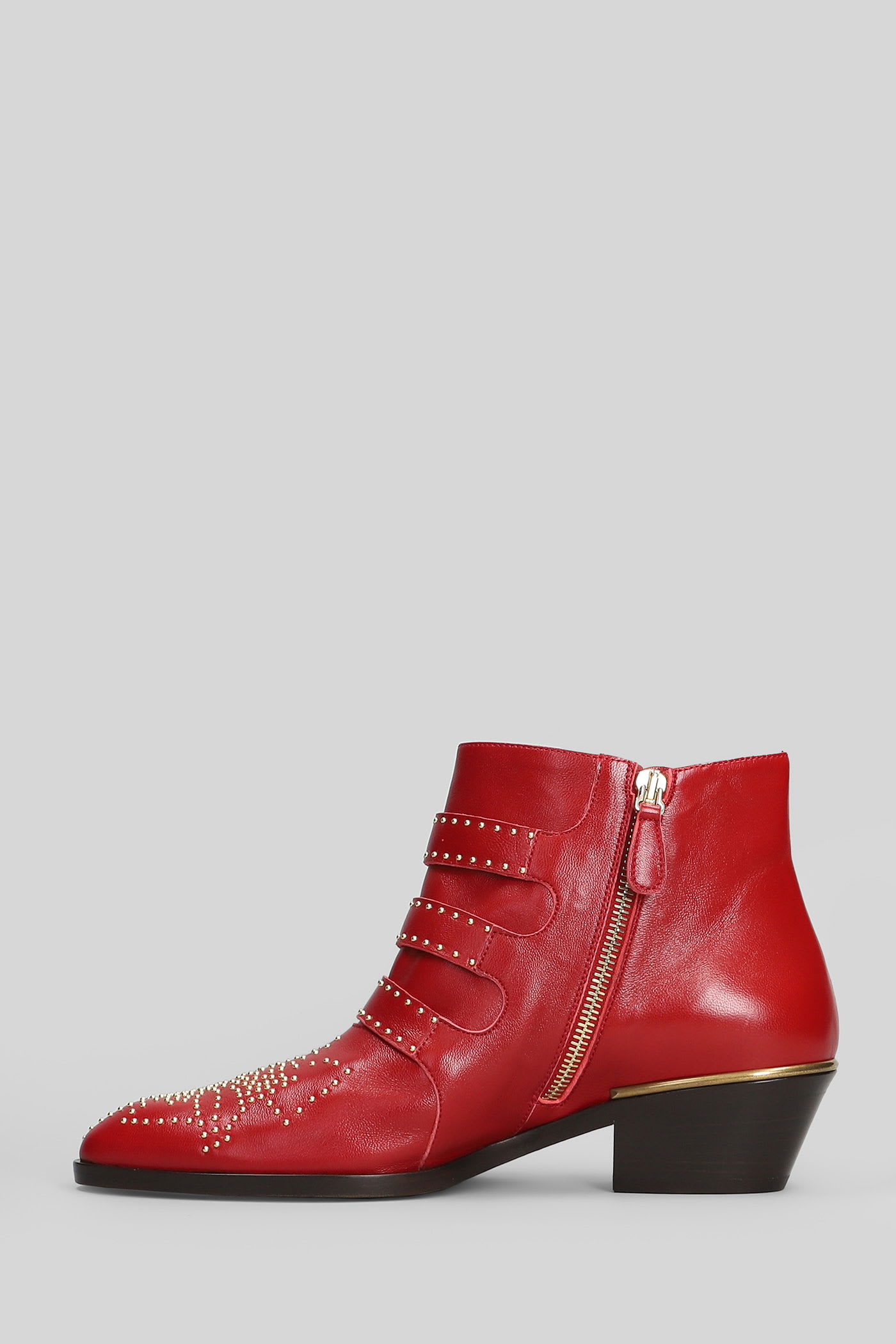 Chloé Susan High Heels Ankle Boots In Red Leather In Red