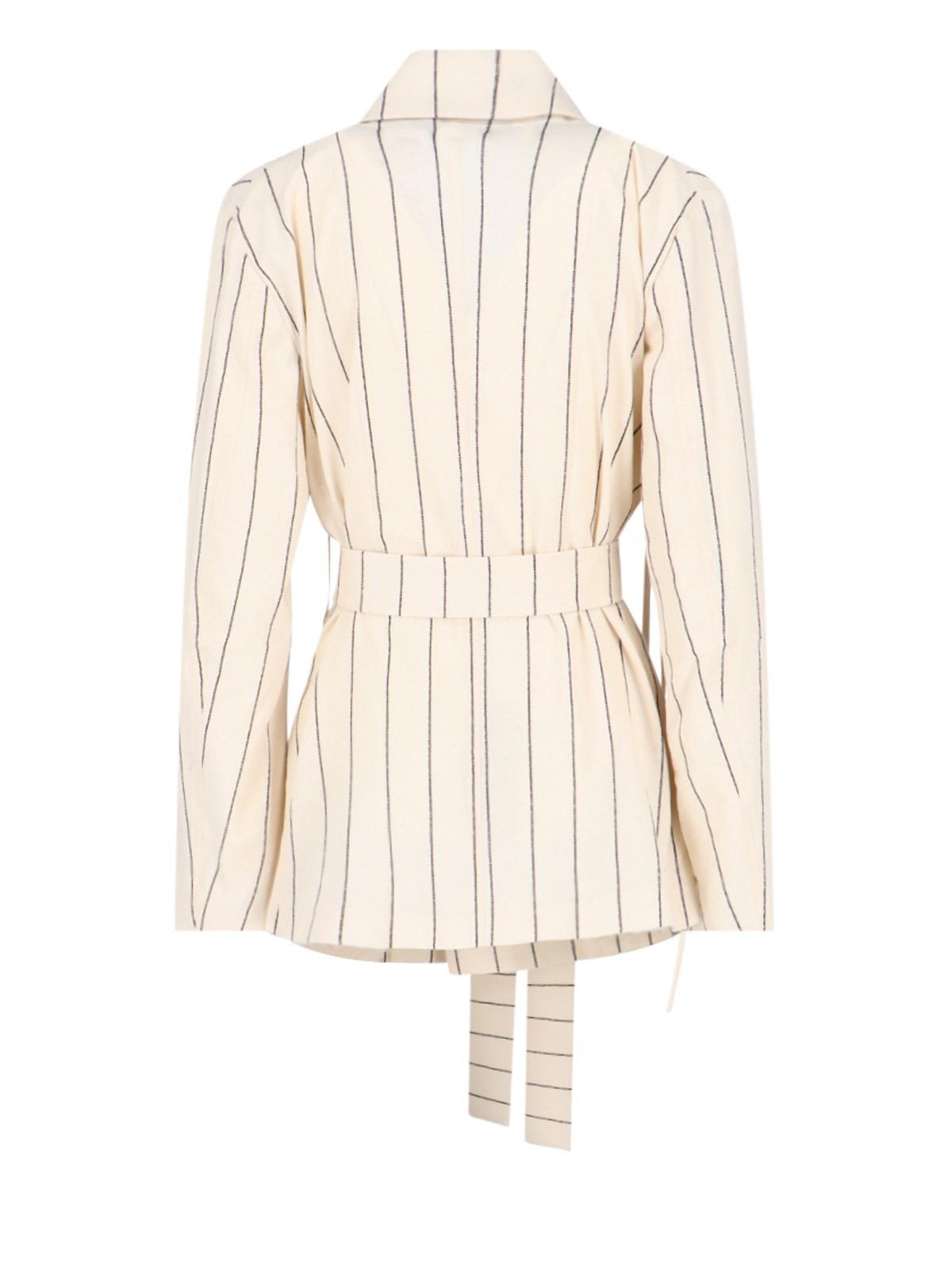 Shop Setchu Pinstriped Double-breasted Blazer In White
