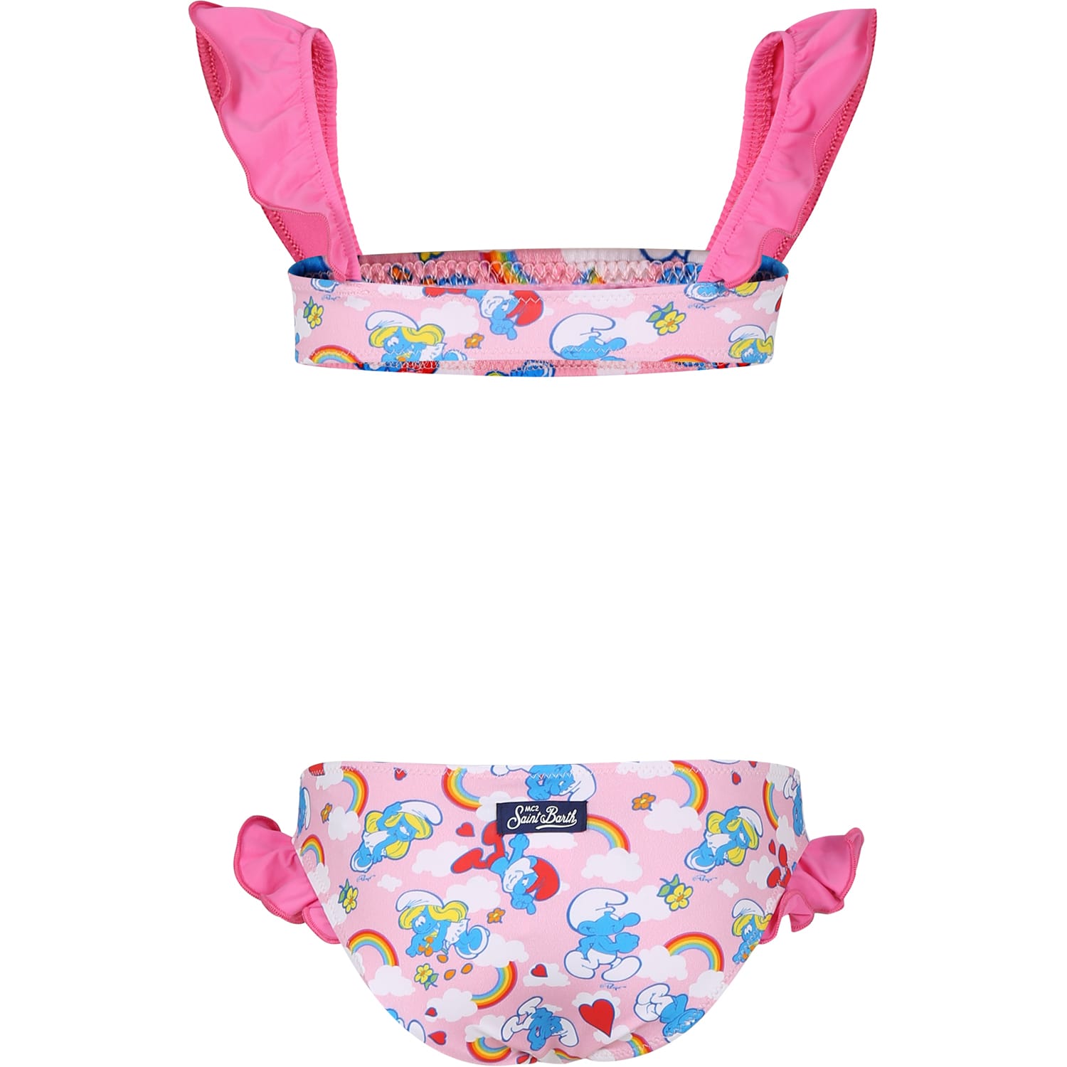 Shop Mc2 Saint Barth Pink Bikini For Girl With Smurfs Print